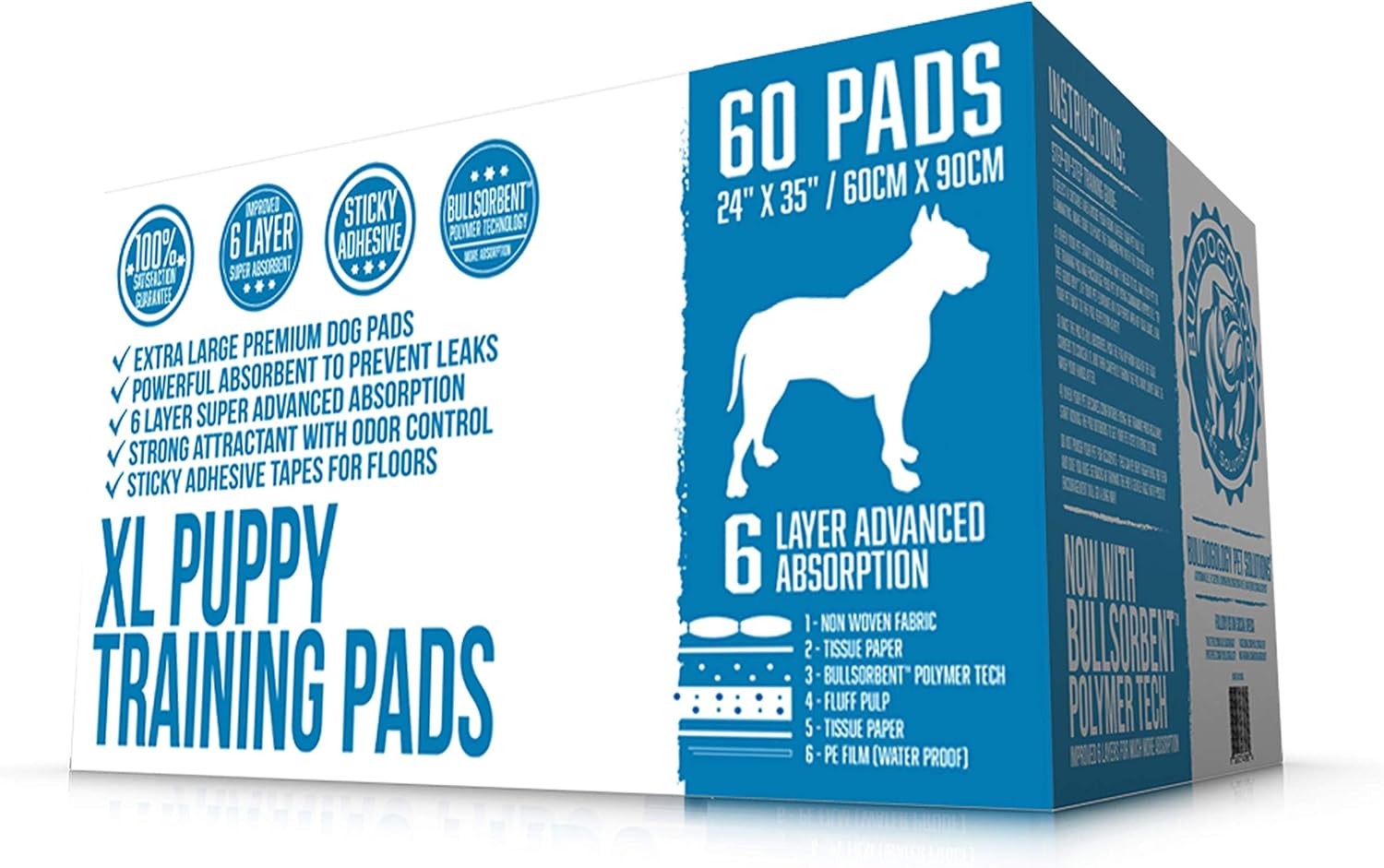 Bulldogology – Almohadillas para orina de cachorros, XL con cinta adhesiva, almohadillas extra grandes para entrenamiento de perros (24 x 35), 6