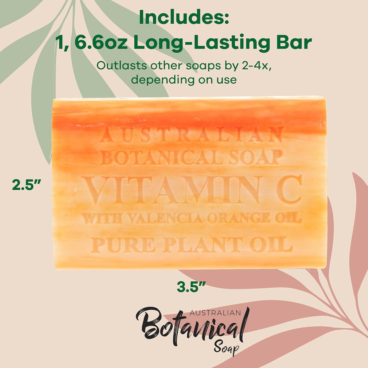 Australian Botanical Soap, Barra de jabón de vitamina C con naranja de valencia de 6.6 onzas (6.60 oz)  Jabón en barra de ingredientes naturales