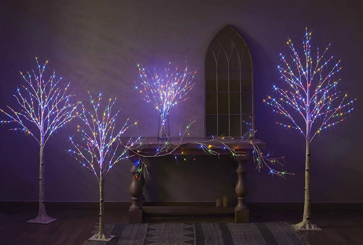 Hairui Árbol de abedul iluminado con luces de hadas de color blanco cálido y multicolor, 8 funciones, 6 pies, árbol sintético con luces para