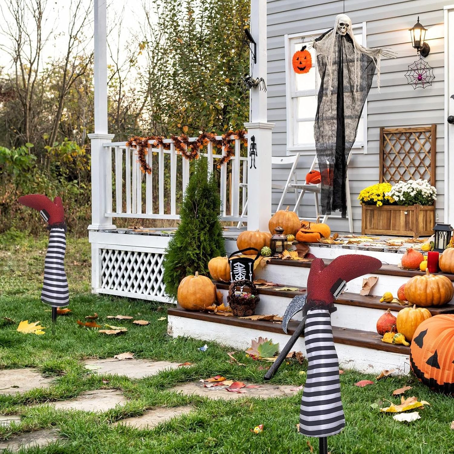 1 par de patas de bruja de Halloween de 18 pulgadas al revés para patas de bruja malvada  Estacas de patas y pies de brujas, estacas de Halloween,