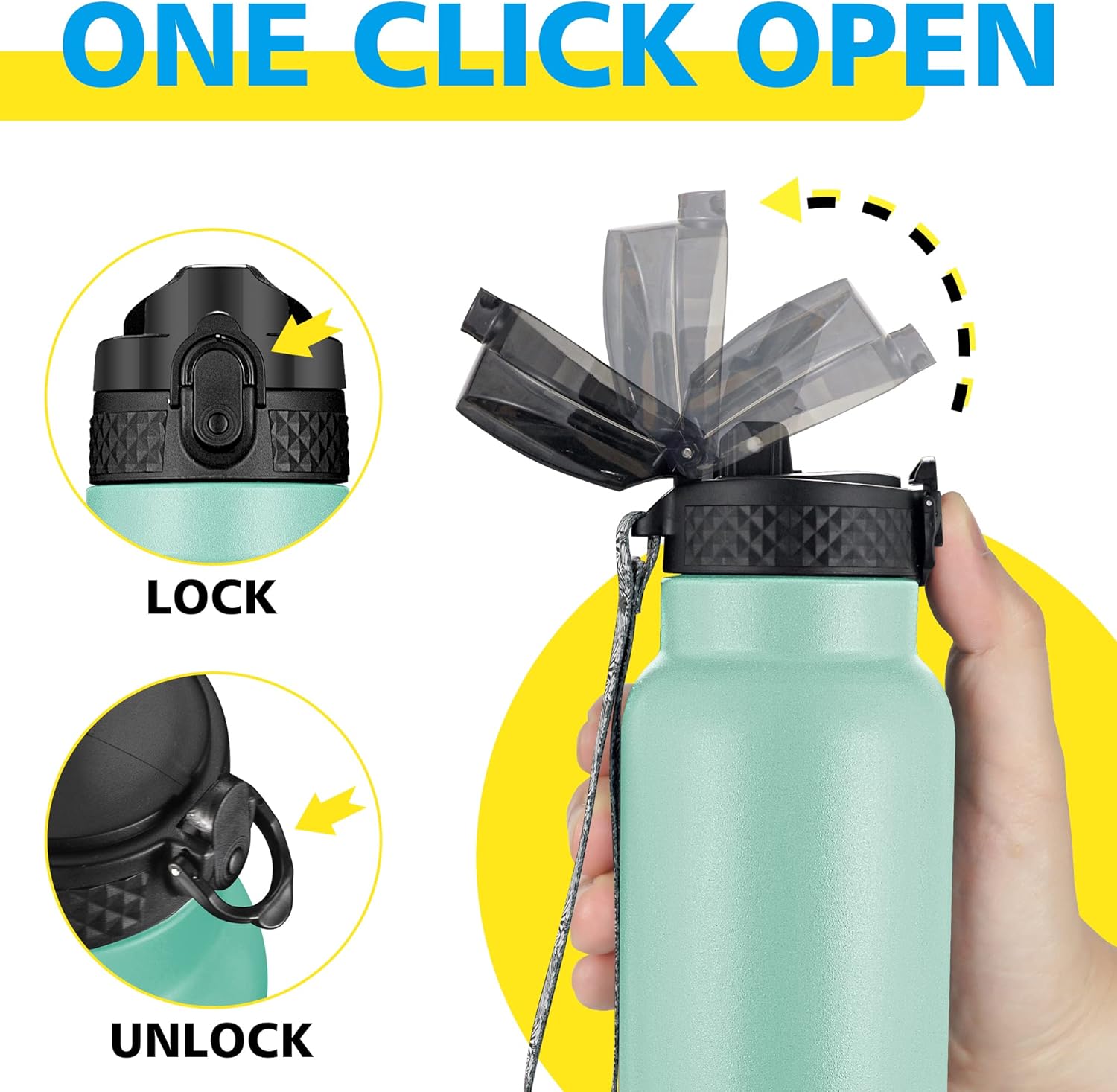 Han’s Bottle Botella de agua deportiva de 32 onzas, tapa con pajilla, a prueba de fugas, acero inoxidable aislado al vacío, doble pared, taza