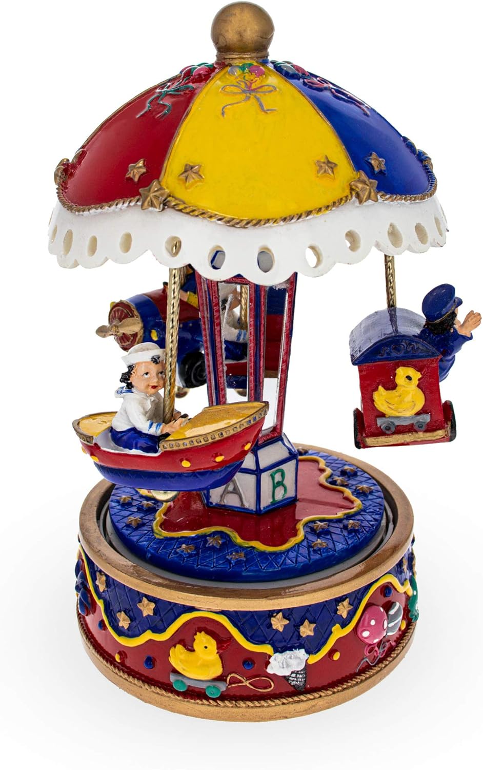 Carrusel de transporte caprichoso figura musical con avión, barco y tren