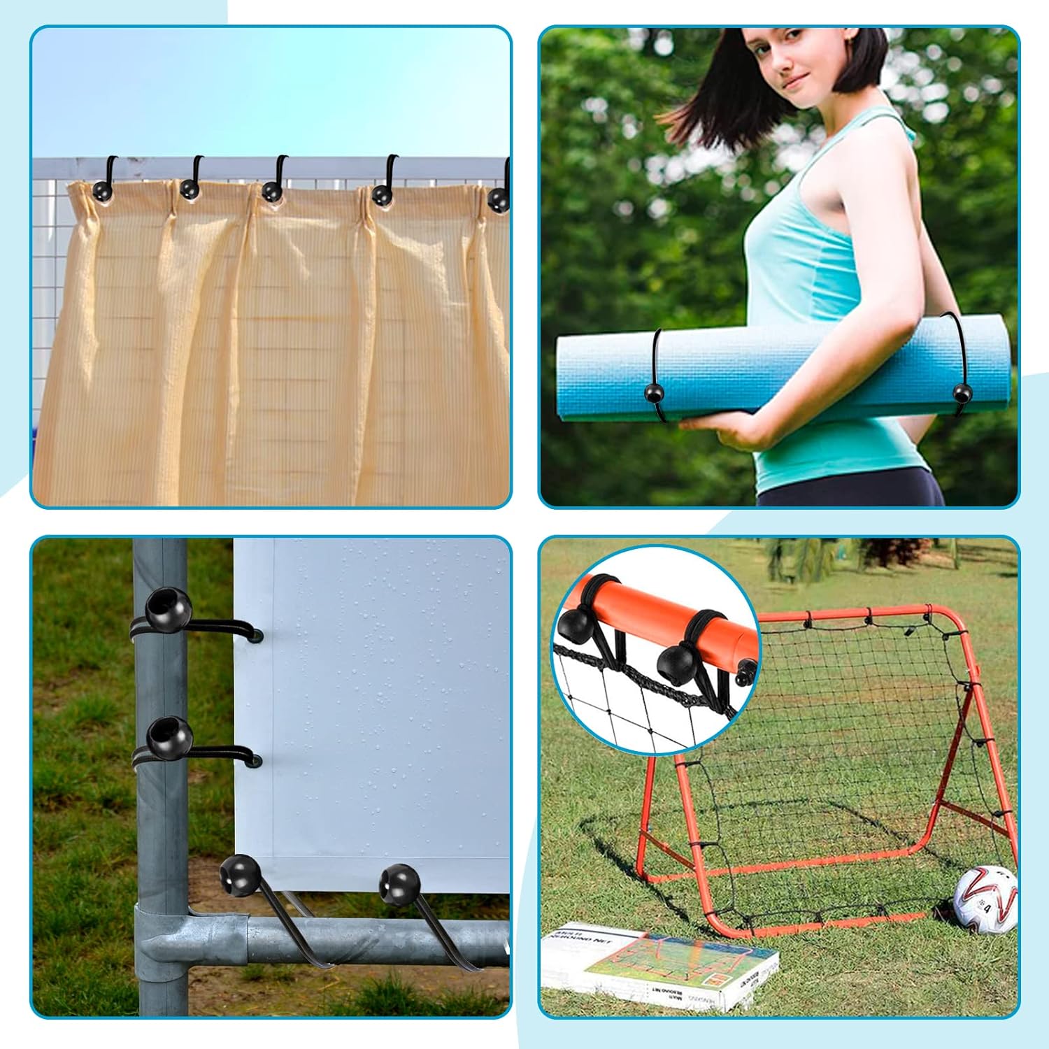 Cuerda elástica de bolas de 6 pulgadas, 120 bolas elásticas para cuerdas de amarre de lona, resistentes para toldos al aire libre, tiendas de