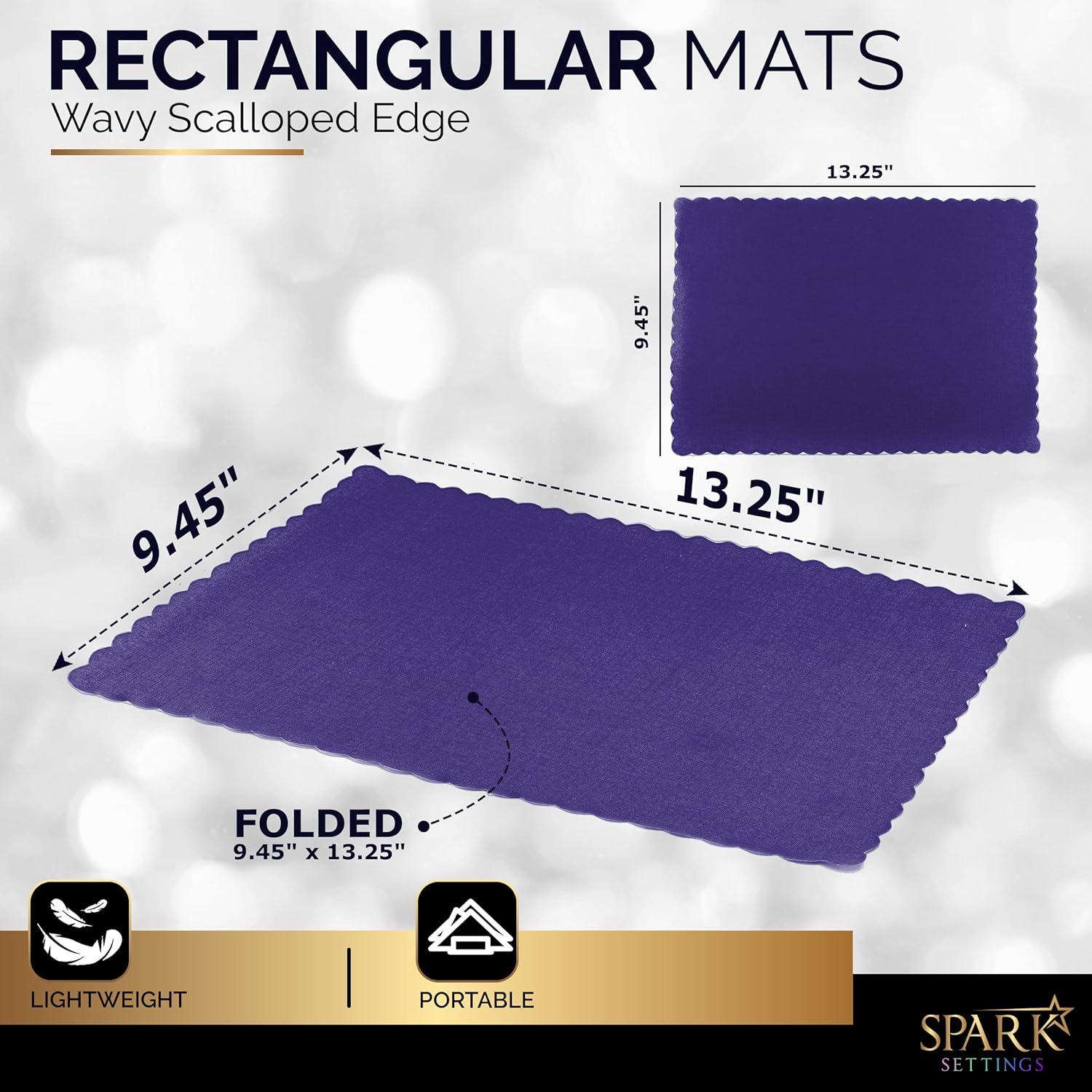 Mantel individual de papel desechable, color morado con bordes festoneados, mantel individual de papel duradero para decoración de suministros de