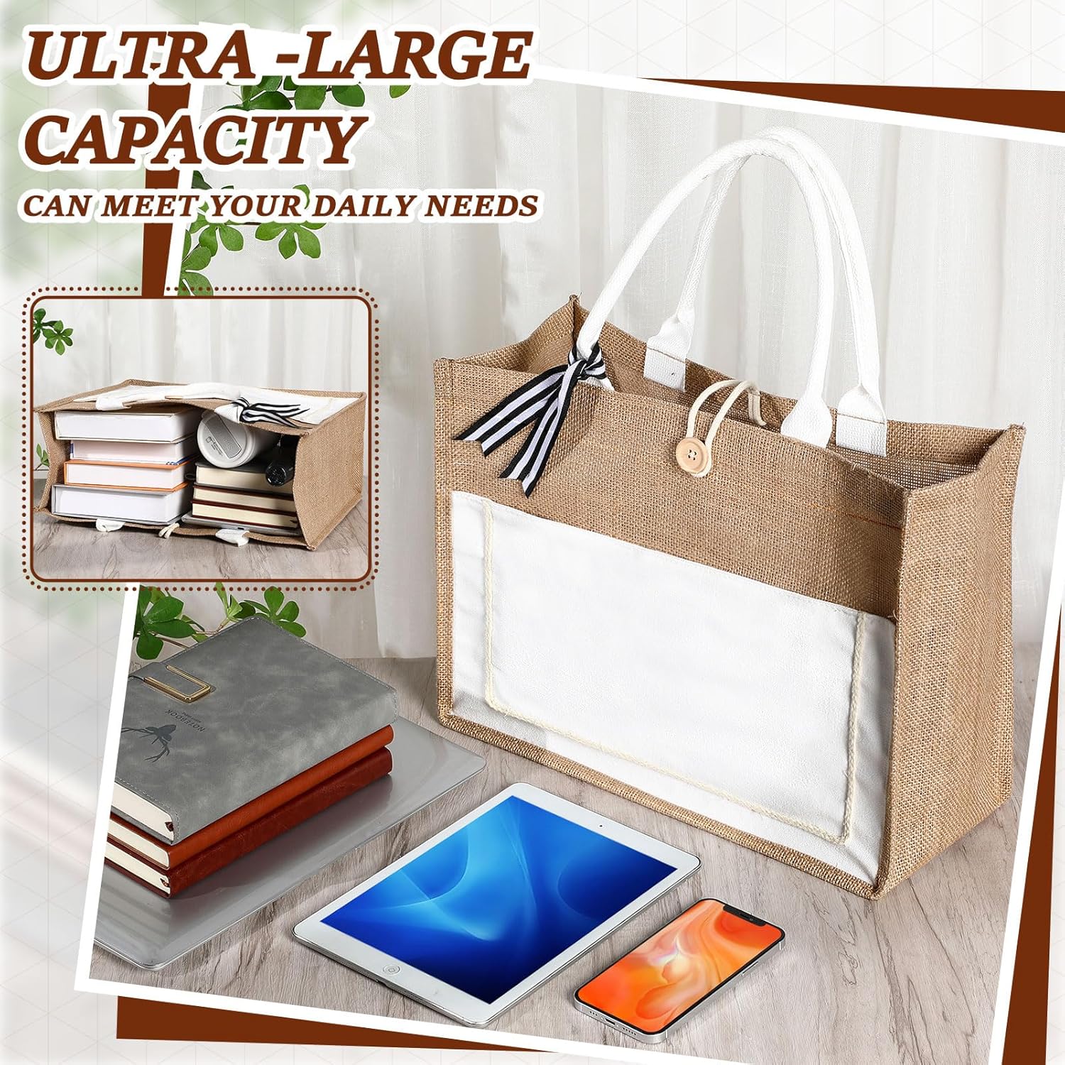 Chunful 4 bolsas de arpillera con asa, bolsa de regalo a granel para mujeres, bolsa de playa de lona de boda, bolsa de yute de arpillera, bolsa de