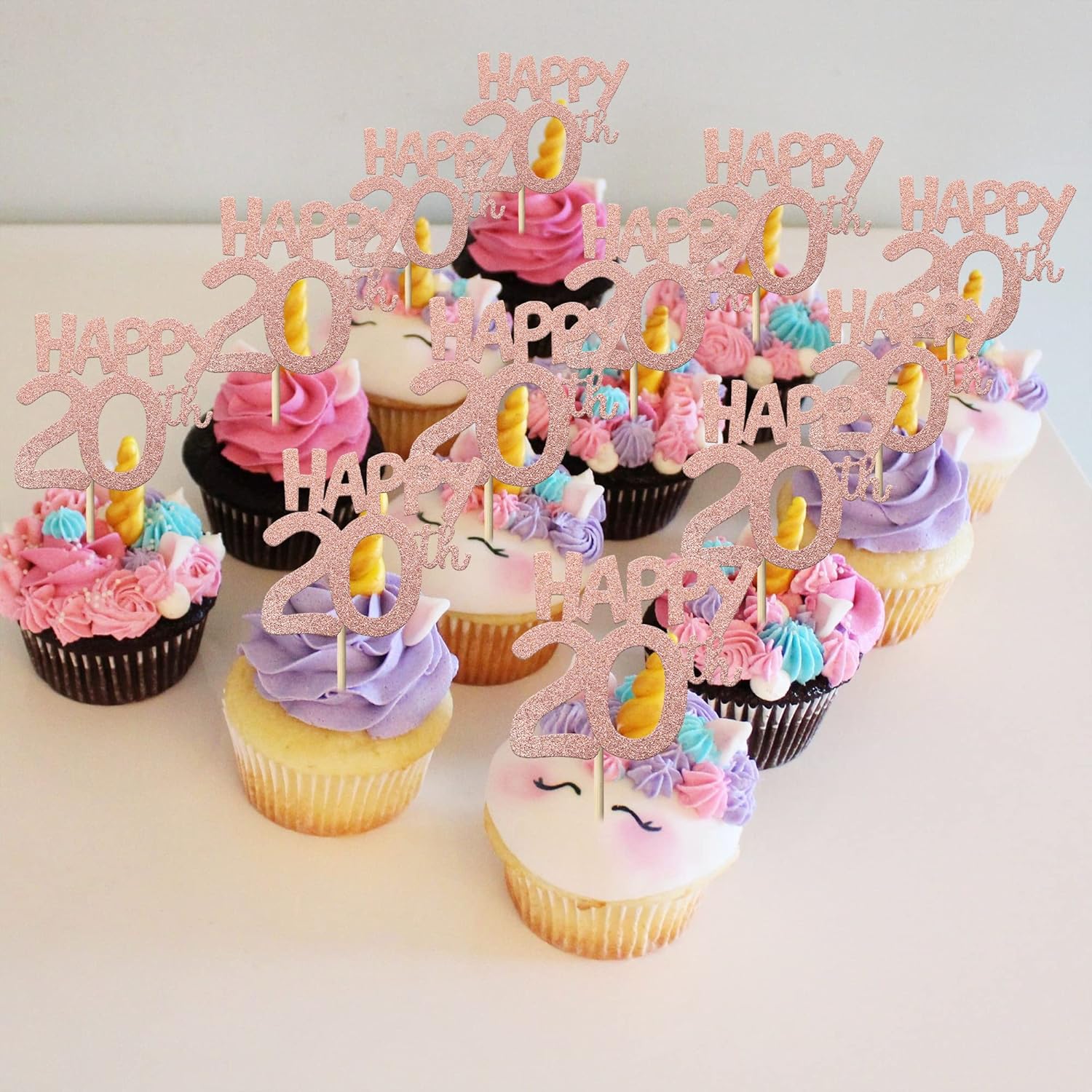 24 piezas de decoración para cupcakes con purpurina de 20 años de edad número 20 para cumpleaños de 20 años, para boda, aniversario, fiesta,