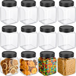 Nosiny 12 tarros de plástico de 24 onzas con tapas, recipientes herméticos para alimentos, tarros grandes de plástico con tapas de rosca, Nosiny 12 tarros de plástico de 24 onzas con tapas, recipientes herméticos para alimentos, tarros grandes de plástico con tapas de rosca,