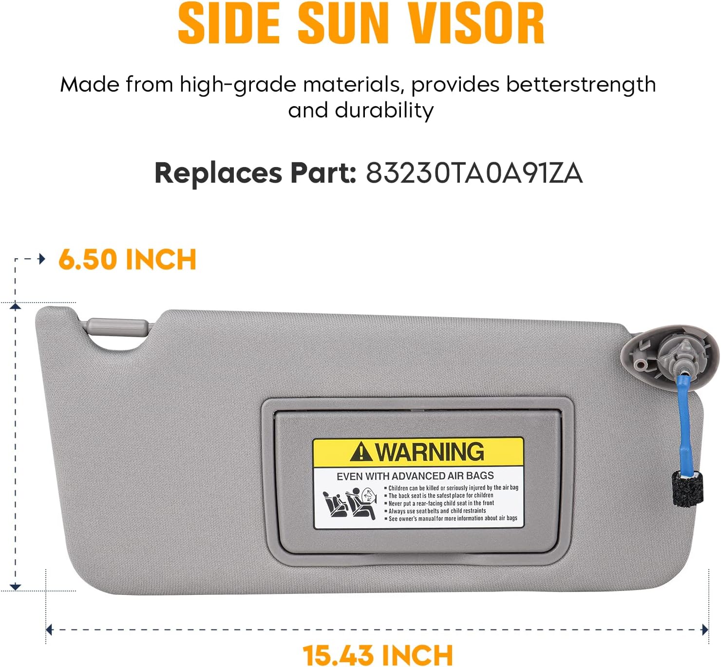 Visera solar del lado del pasajero derecho para Honda Accord 2008 2009 2010 2011 2012, sustituye a 83230TA0A91ZA, parasol lateral derecho gris con