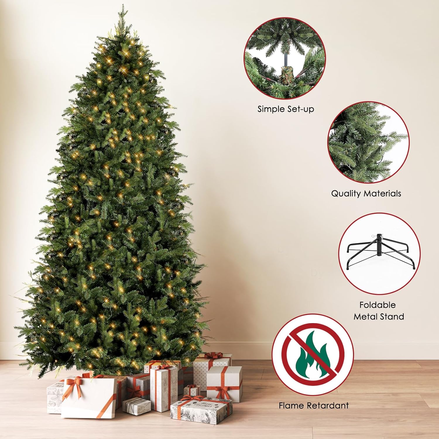 okicoler Árbol de Navidad de abeto Aspen preiluminado de 7.5 pies, árbol de Navidad artificial de polietileno real, con 1605 ramas, soporte