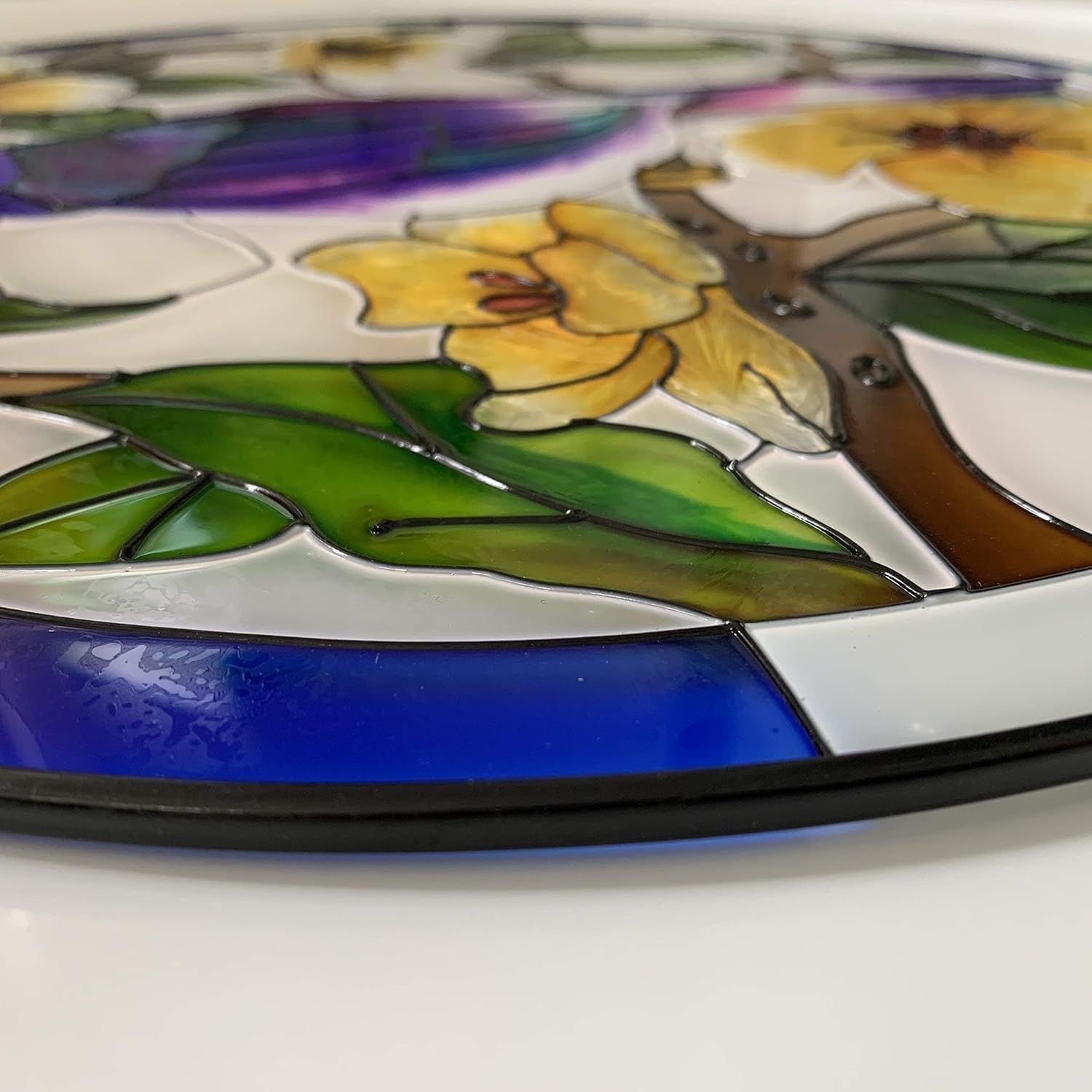 Lio’s Art Panel decorativo para colgar ventanas de vidrieras pintadas  Redondo grande de 10 pulgadas  Arte hecho a mano con cardenal de loro pájaro