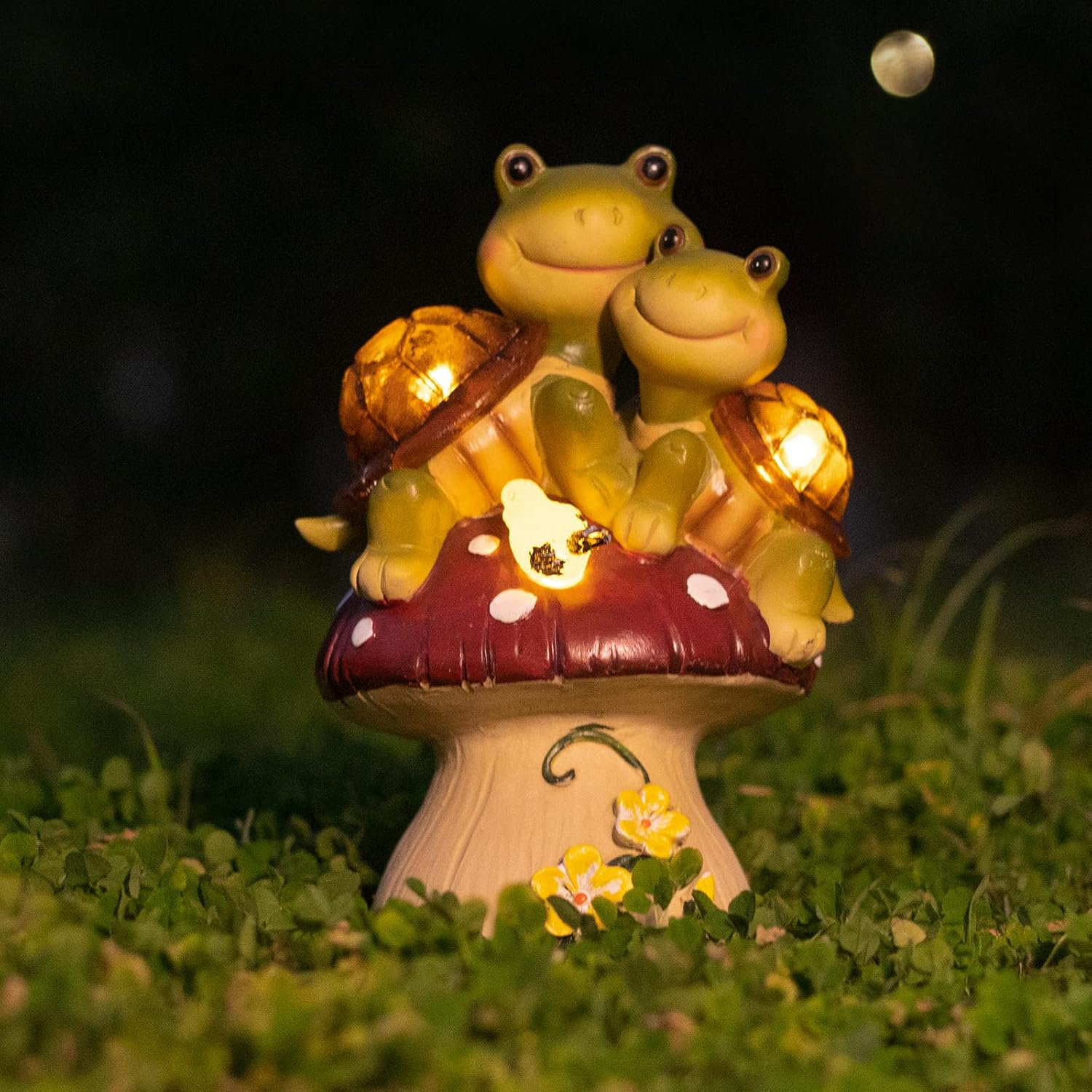 Ovewios Estatuas de jardín, tortugas para decoración al aire libre, figuras de tortugas de resina, esculturas con luz solar, encantadora tortuga con
