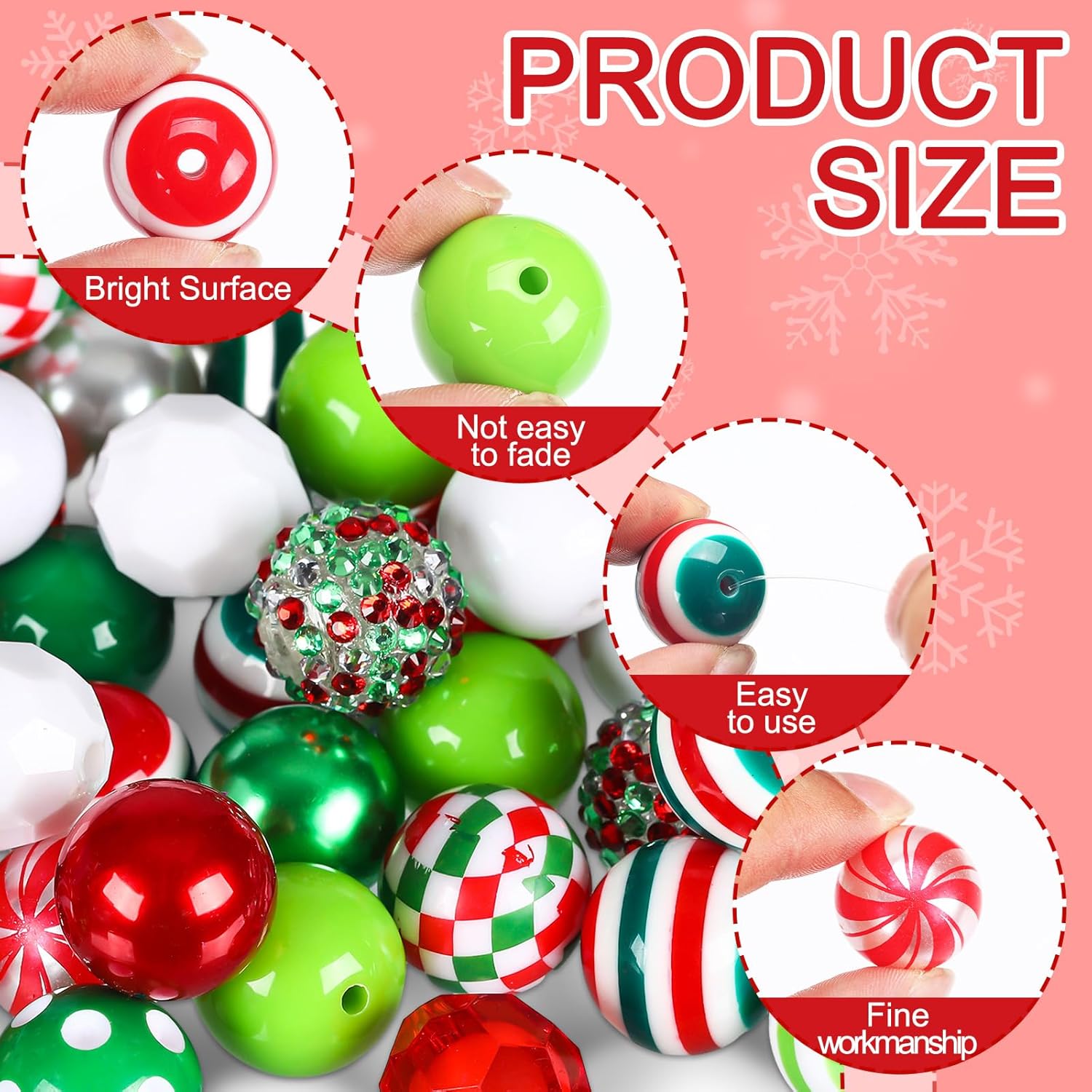 Poen Juego de 100 cuentas de Navidad de 0.78 pulgadas (0.787 in) con cuentas mixtas de Navidad para hacer joyas, cuentas gruesas de color rojo,