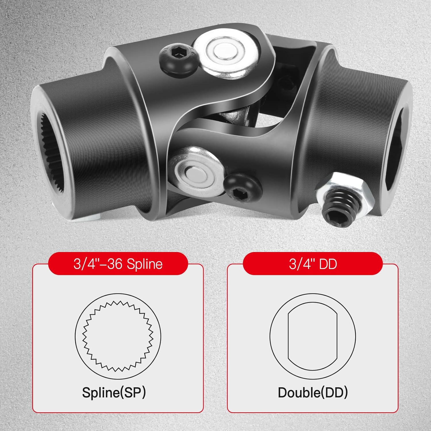 CCIYU Solo eje de dirección negro 34-36 Spline X 34 DD Juntas universales U-Joint