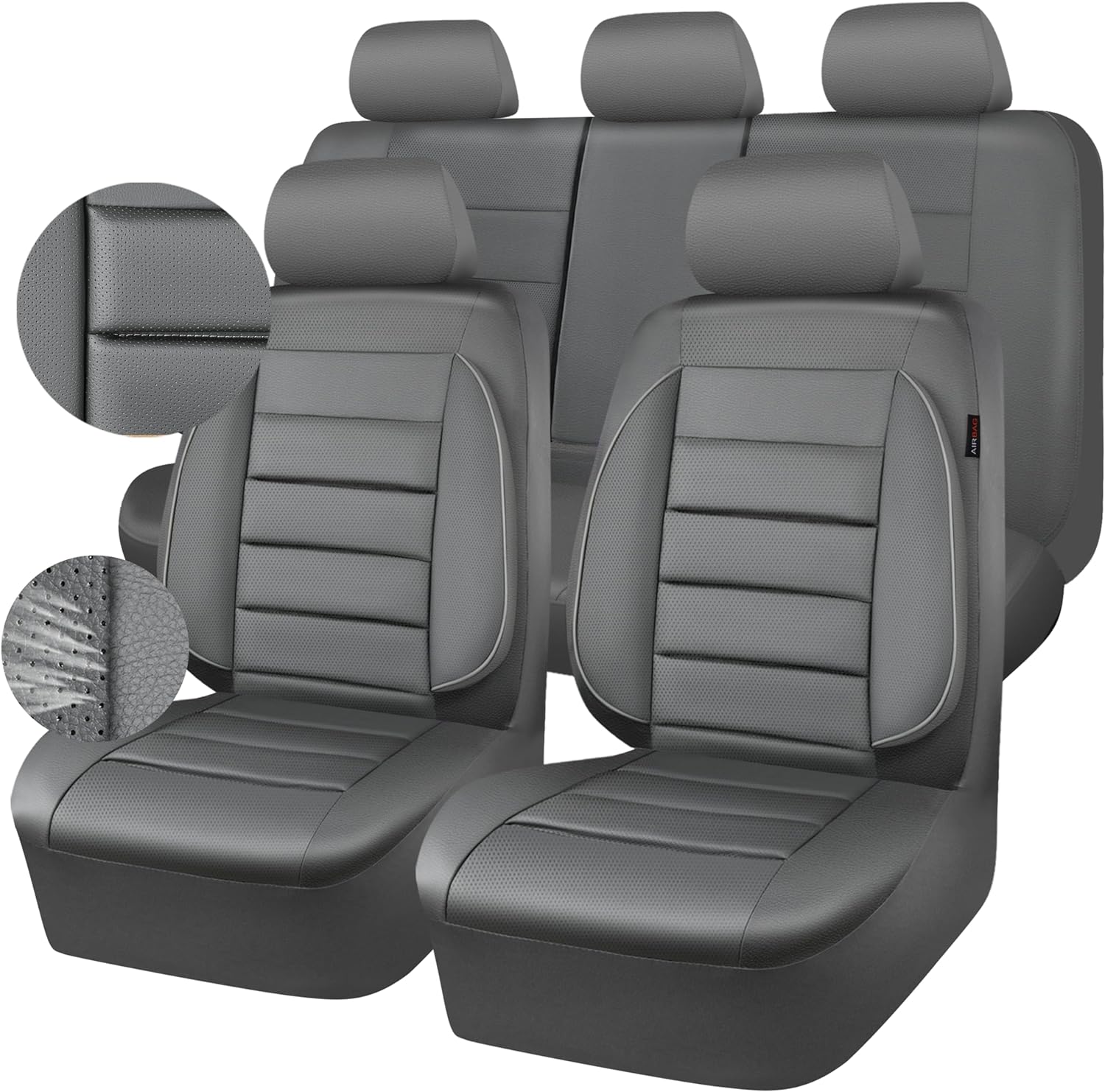 CAR PASS Juego completo de fundas de asiento de cuero, universal, resistentes al agua, soporte de respaldo de espuma 3D, comodidad de lujo, 5