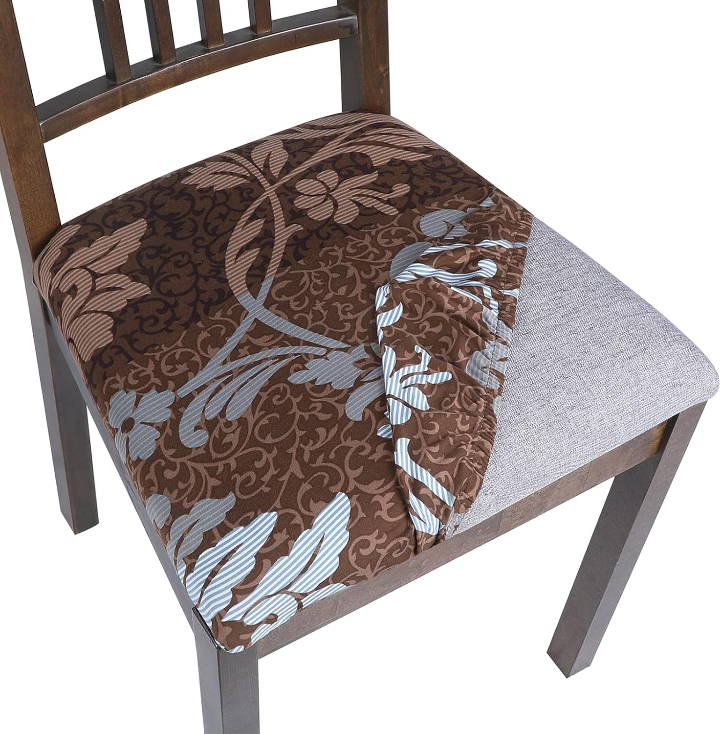 SearchI Cover Products – Paquete de 4, fundas de asiento para sillas de comedor, fundas de asiento elásticas impresas para sillas, juego de 4,