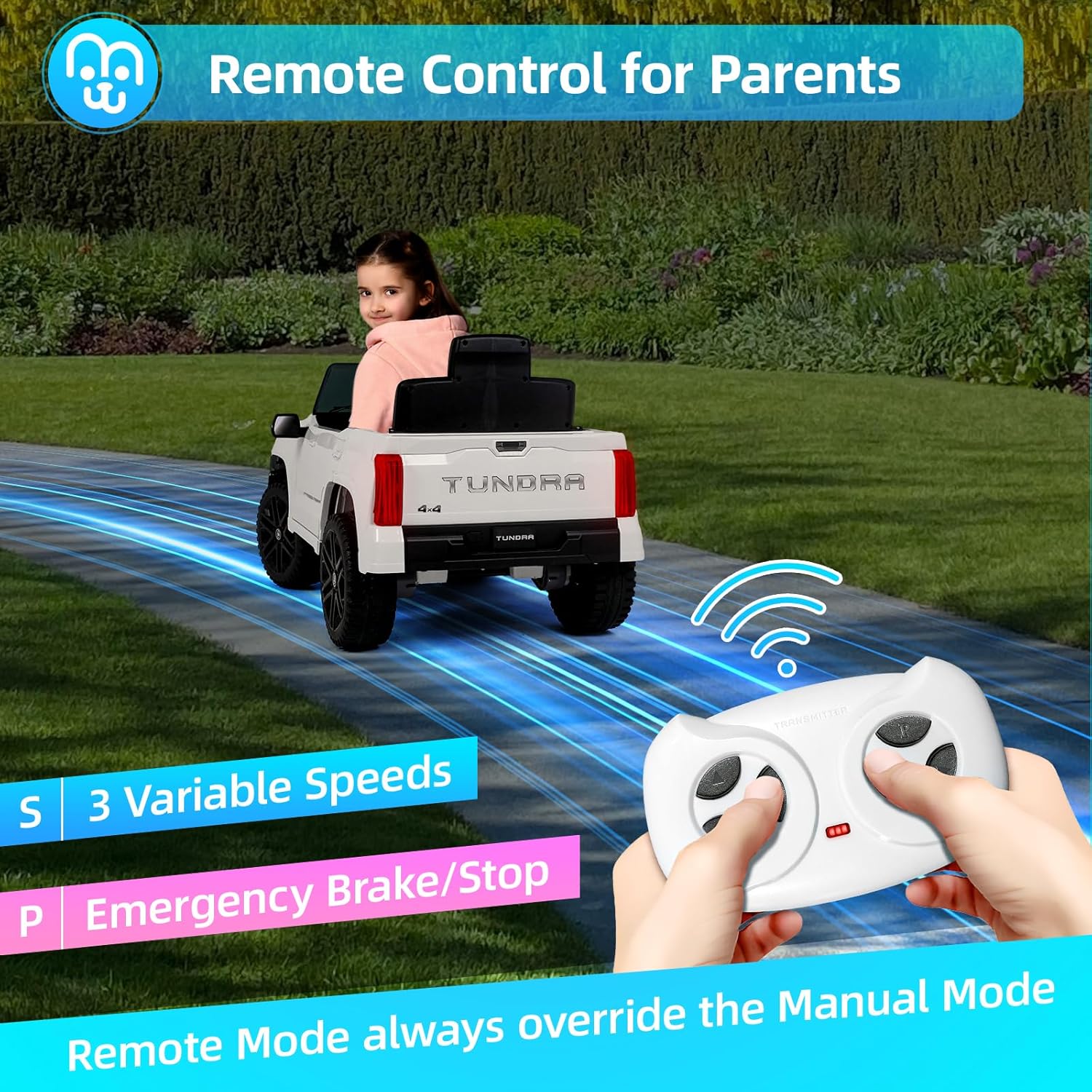 Toyota Tundra – Auto eléctrico con licencia para niños, batería de 12 V, 7 Ah, auto eléctrico para niños, camión, maletero, control remoto,