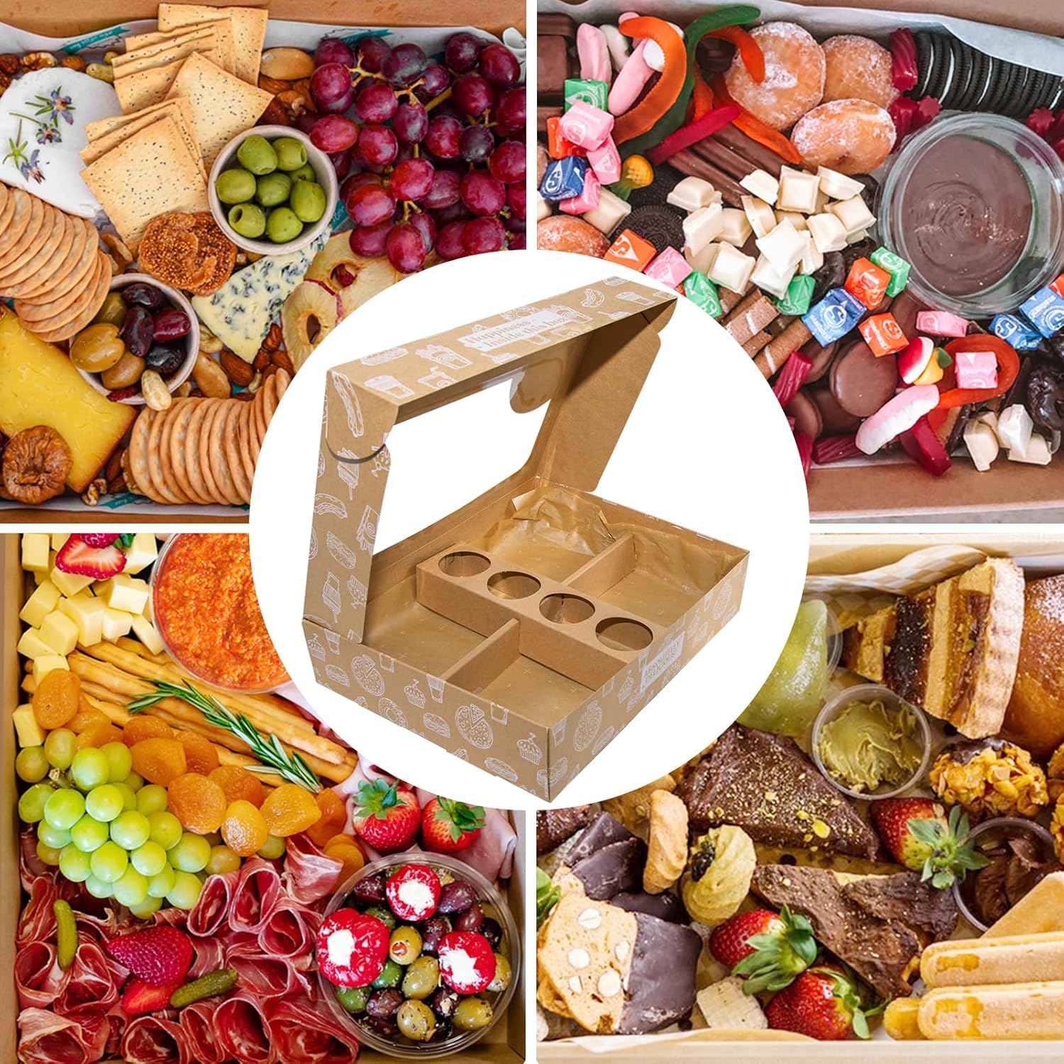 Caja de pastelería marrón a prueba de grasa, 12 juegos, caja de cartón para postres con ventana de 12 x 10 x 2.5 pulgadas, recipientes para comida