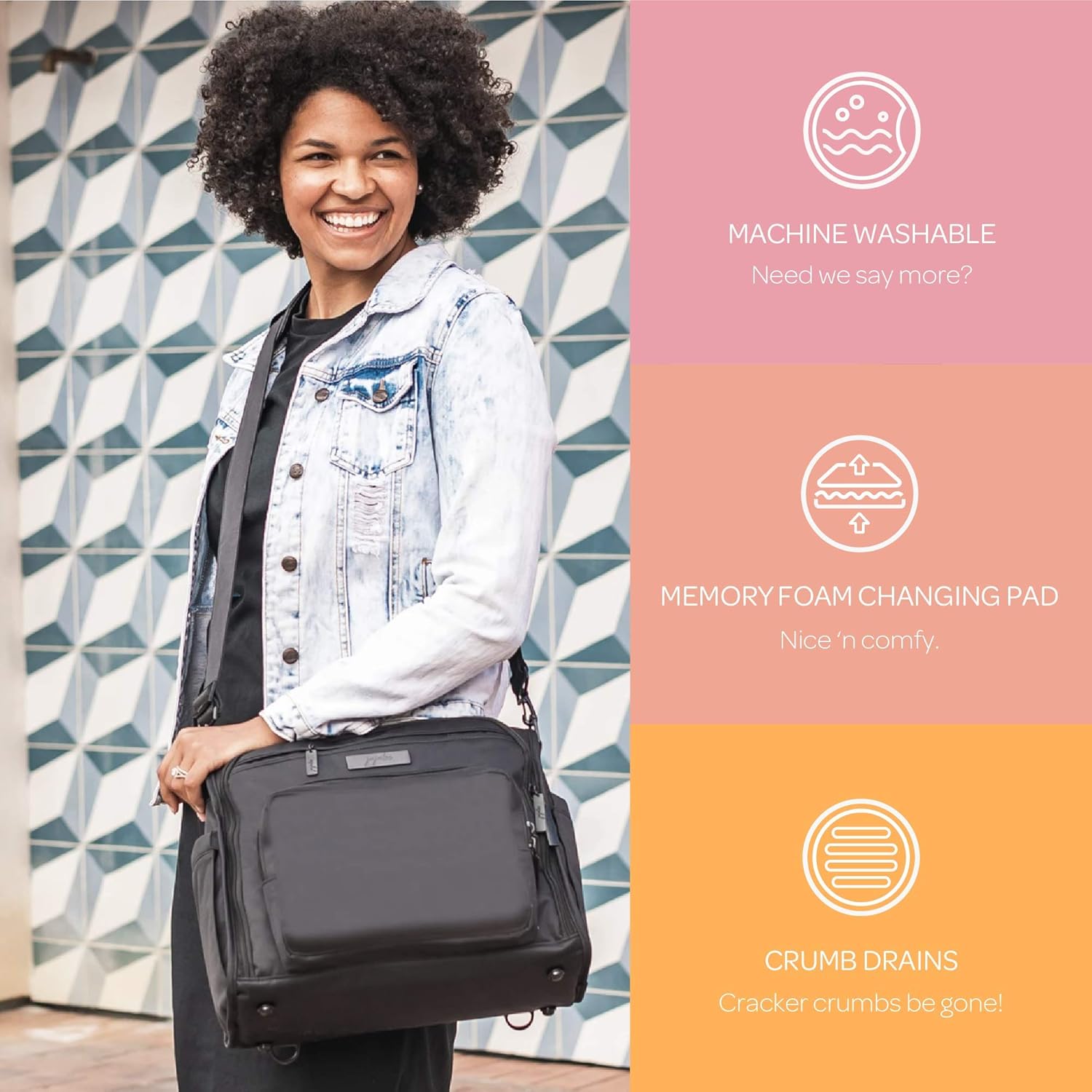 Bolso cambiador de pañales reversible, de Ju-Ju-Be B.F.F, talla única , Negro diamond