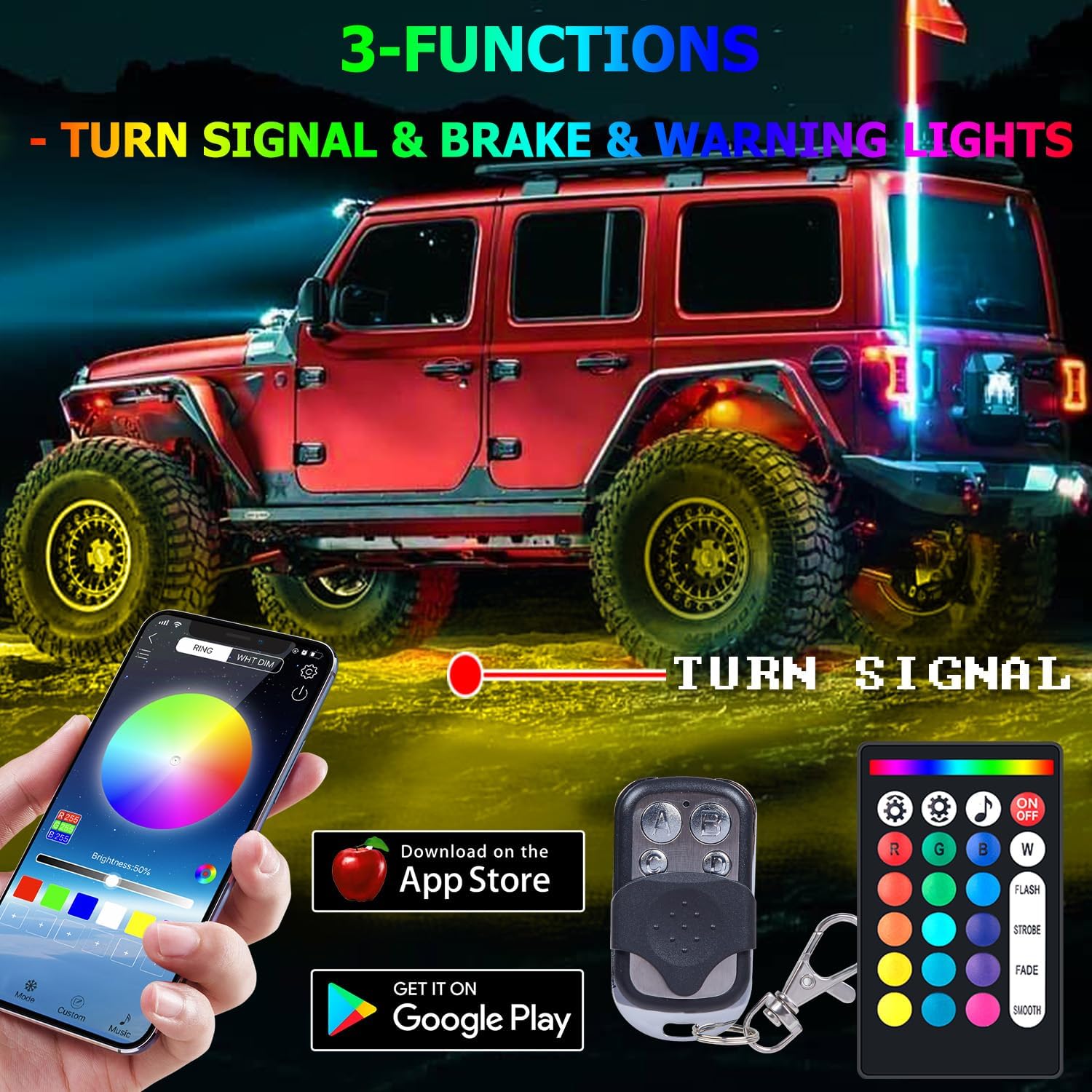 SUZCO Kit de luz LED RGB de neón bajo la rueda, 12 vainas, kit de luz de doble zona con aplicaciónRFIR, sincronización de música, luces multicolor,