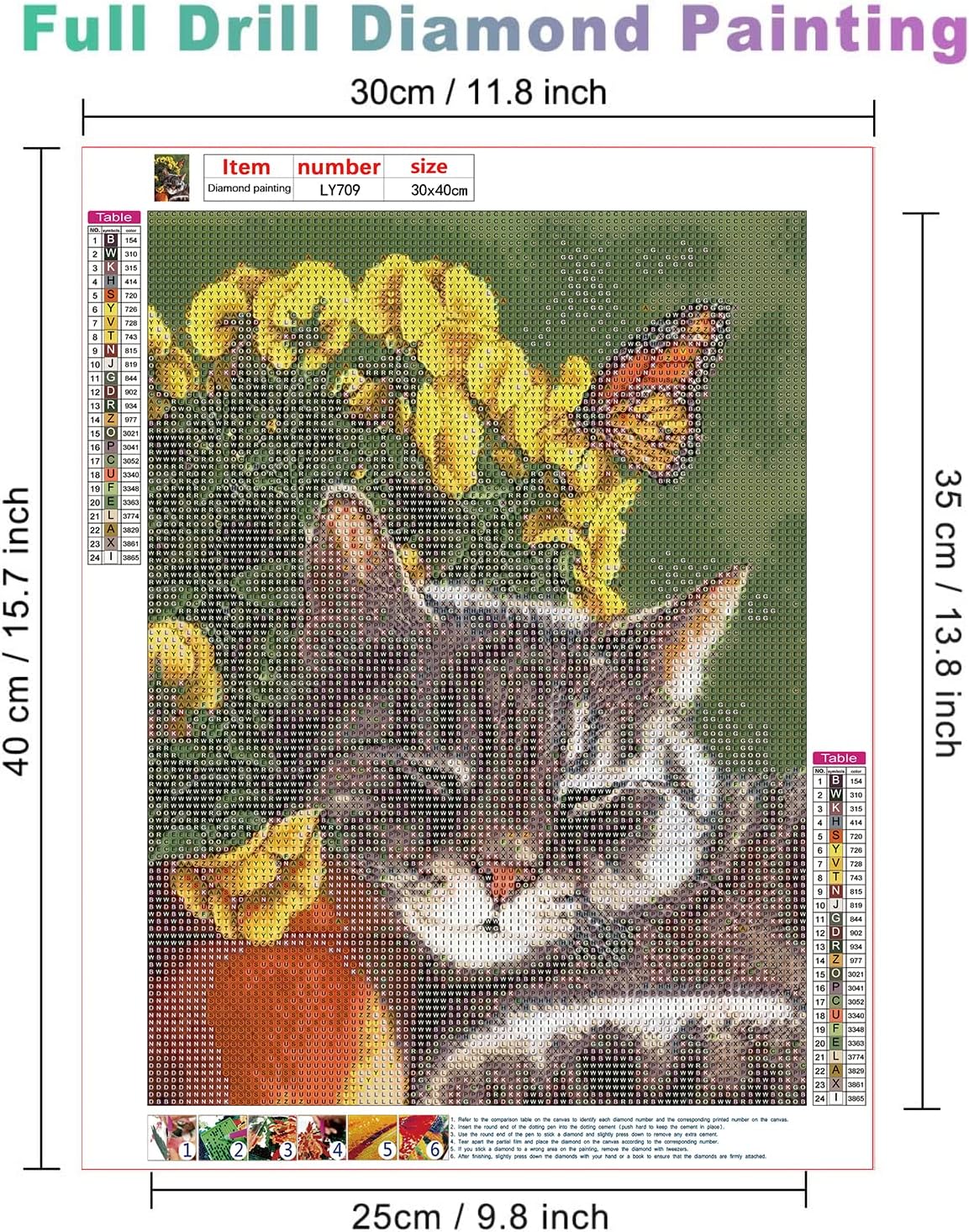 KEOOID Kits de pintura de diamantes de flores para adultos, niños y principiantes, arte redondo con gemas de gato y mariposa con diamantes 5D para