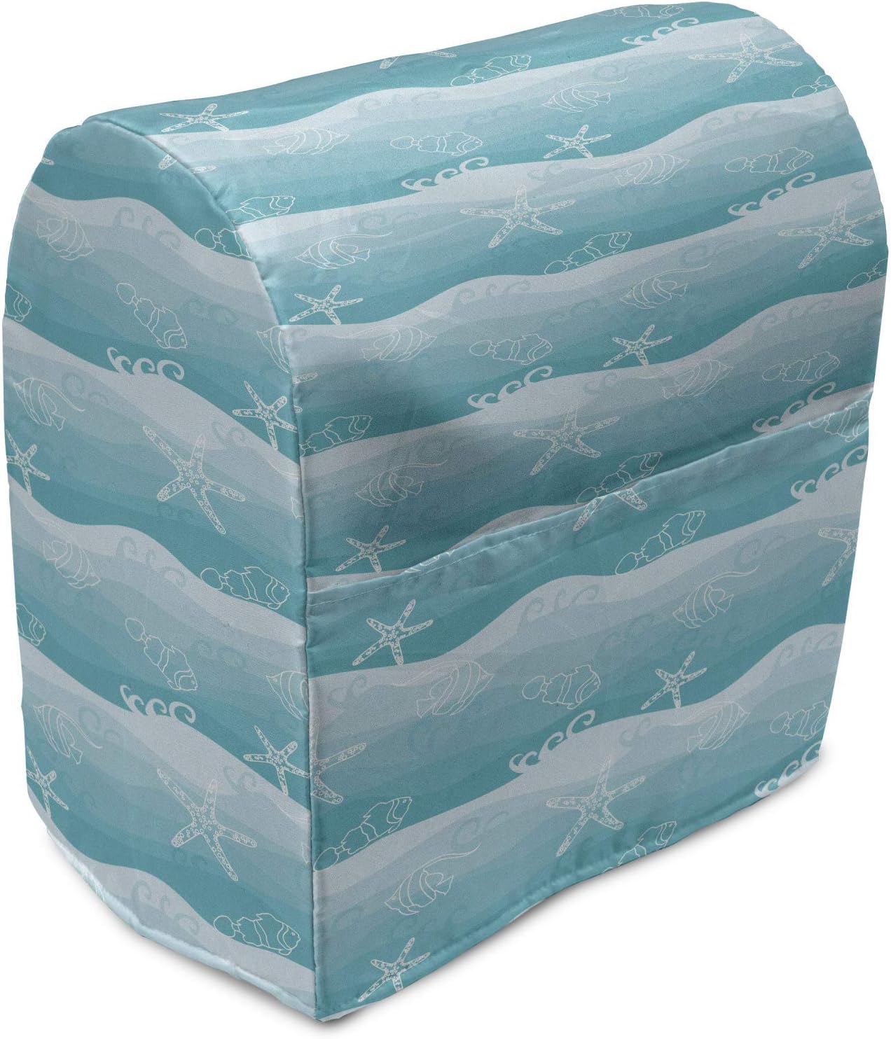 Ambesonne Funda náutica para batidora, diseño de estrellas de mar y peces en ondas de efecto degradado, funda organizadora de electrodomésticos de
