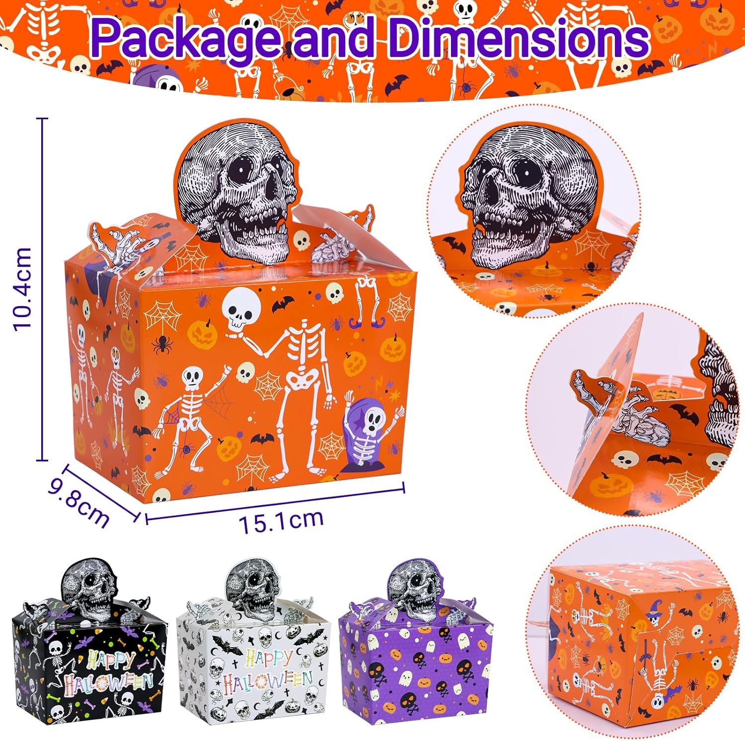 Cajas de regalo de Halloween, 24 cajas de regalo de dulces de calaveras para dulce o truco, cajas de fiesta de Halloween, cajas de esqueleto de