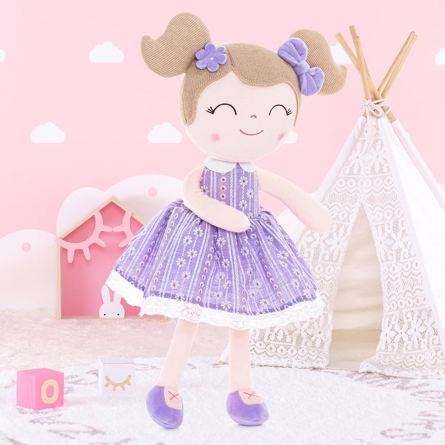 Gloveleya Muñecas Baby Girl Regalos Suave Felpa Lavanda Daisies Muñeca 16 pulgadas