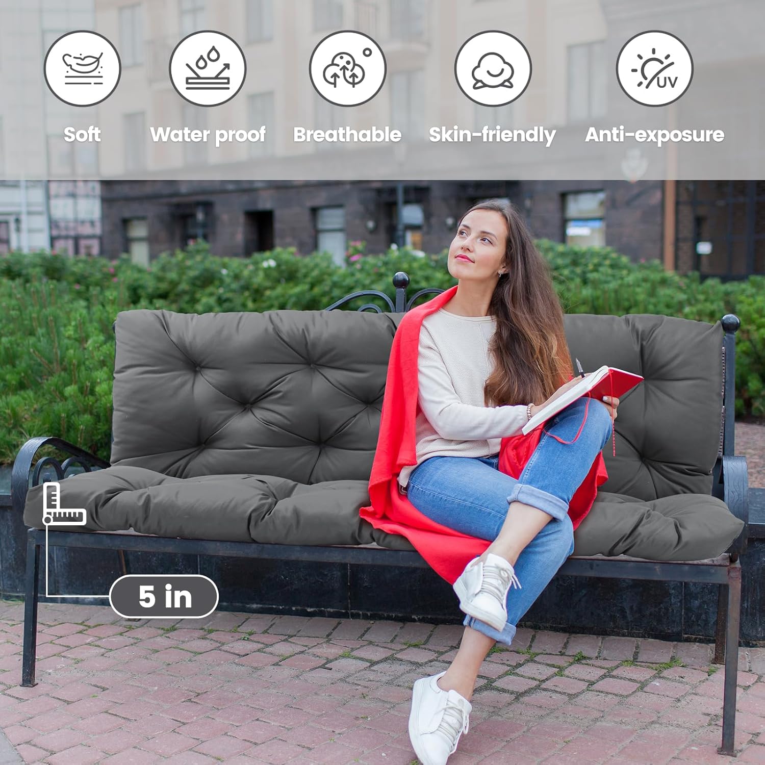 Cojines de asiento de repuesto con respaldo, cojines gruesos de 4 pulgadas, 2-3 plazas, impermeables, con lazos, para muebles de jardín y patio (60