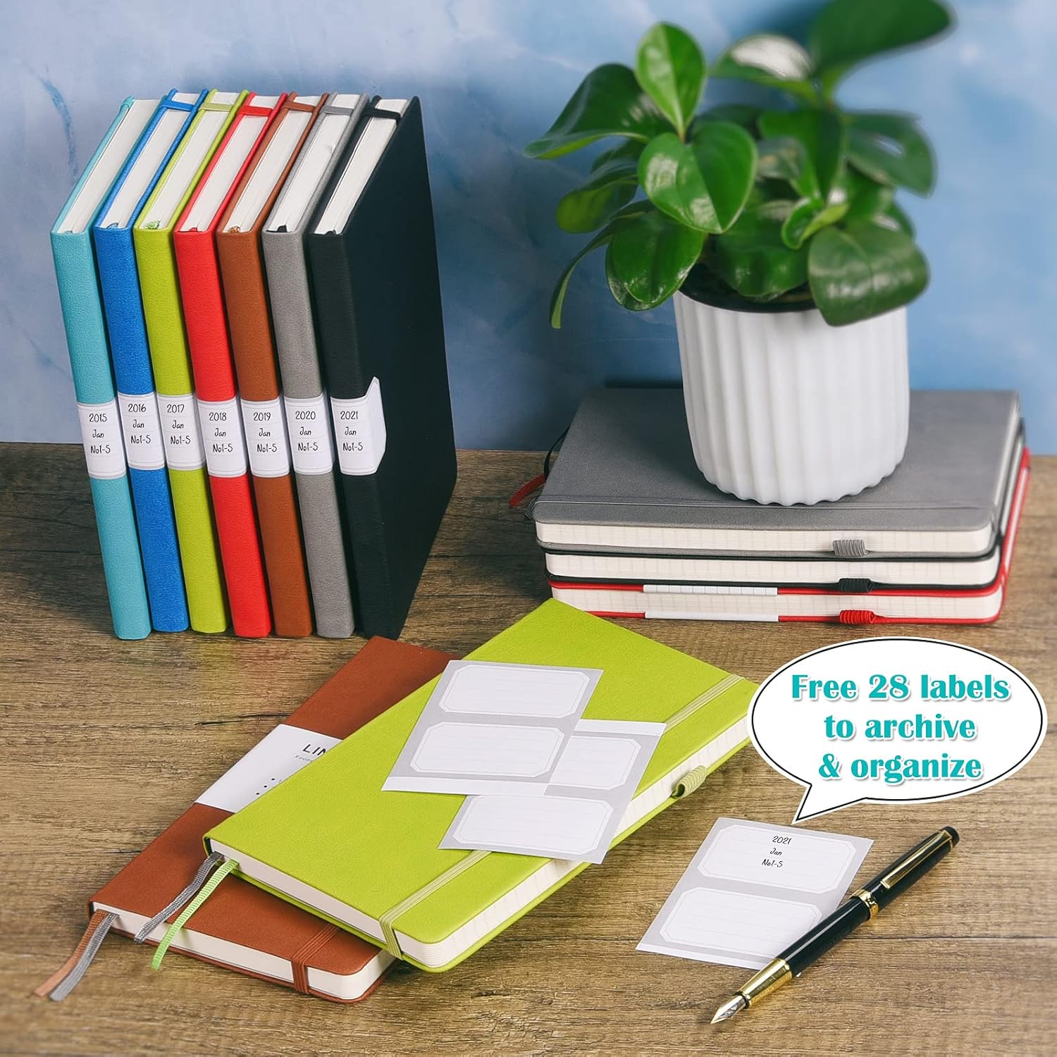 MALEDEN Cuaderno de cuero, paquete de 14 cuadernos rayados para mujeres y hombres, planificador, páginas numeradas con contenido de índice, papel