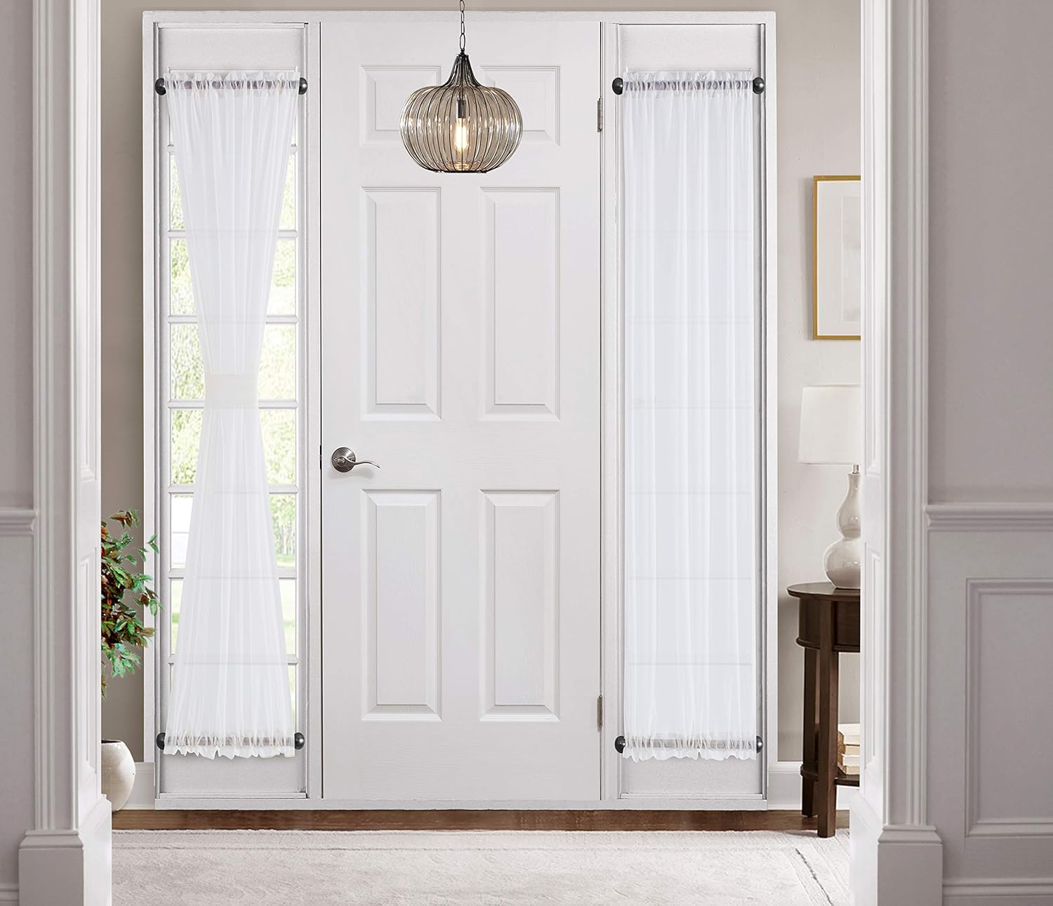 HLC.ME Paneles de cortina de gasa transparente para puerta francesa de patio con alzapaños para cocina, 2 paneles (blanco, 30 pulgadas de ancho x 72