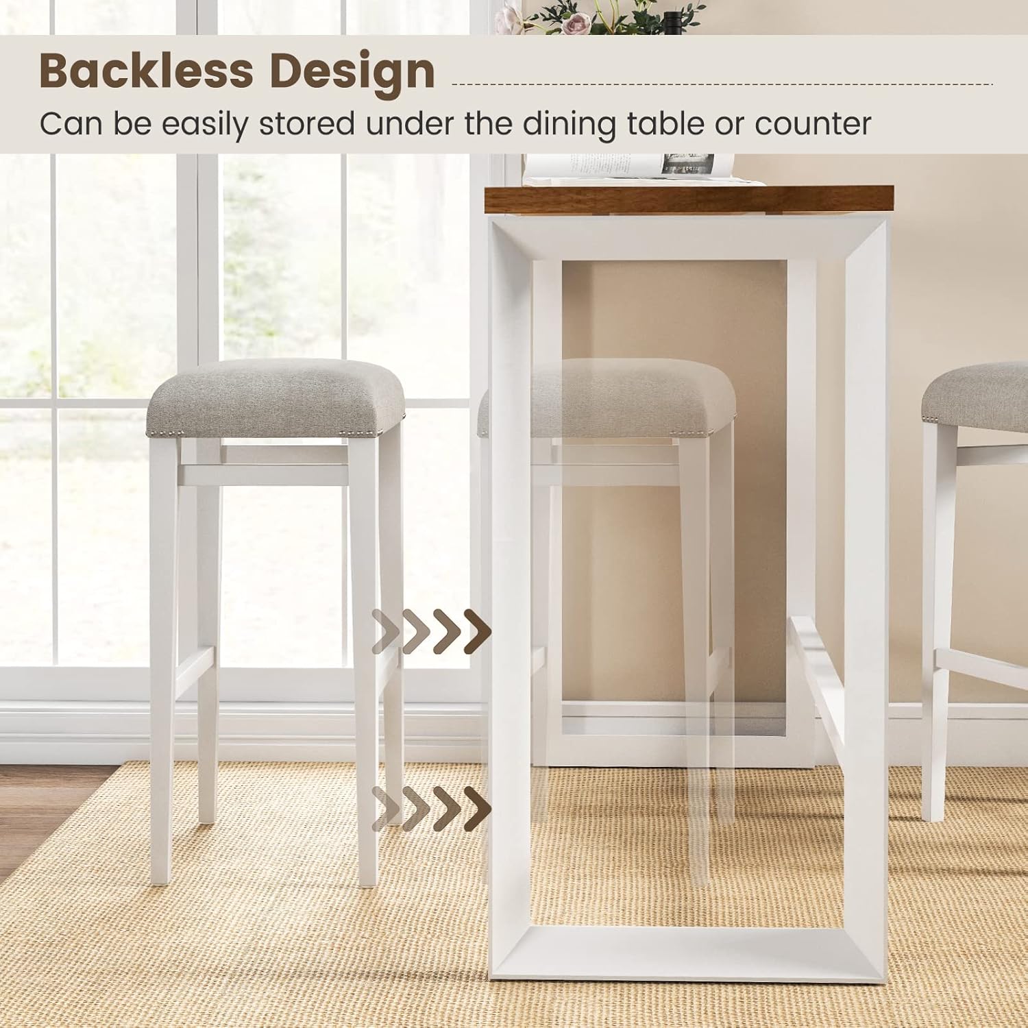 COSTWAY Juego de 2 taburetes de bar de 29.5 pulgadas de altura de mostrador con cojines de asiento acolchados, patas de madera de caucho natural,