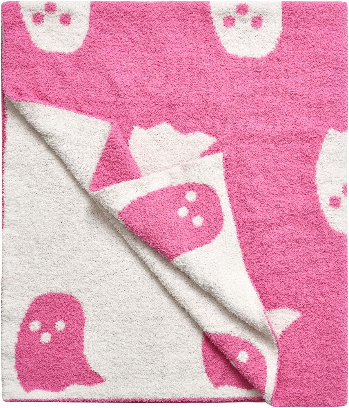 HCMAX Manta de fantasma rosa de Halloween 2023, manta reversible para niñas, mujeres y niños, súper suave, manta rosa con lindo fantasma para todas