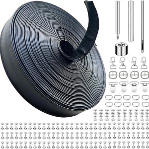 AOUXSEEM Kit de tiras de piel sintética negra de 196 pulgadas de largo (34 pulgadas de ancho) con remaches, botones a presión, rollo constante para AOUXSEEM Kit de tiras de piel sintética negra de 196 pulgadas de largo (34 pulgadas de ancho) con remaches, botones a presión, rollo constante para