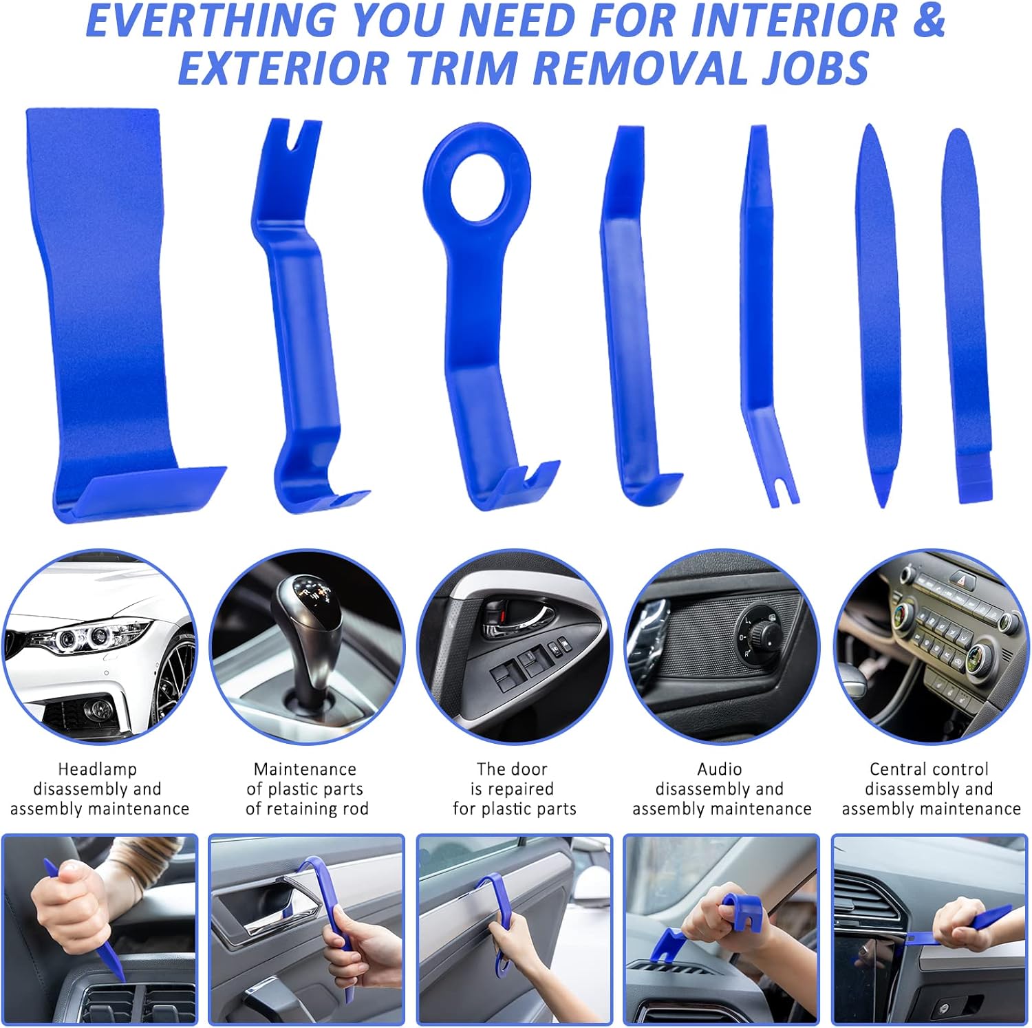 AUTODECO Kit de herramientas de extracción de molduras de automóvil, 9 piezas, herramienta de extracción de sujetadores, color azul