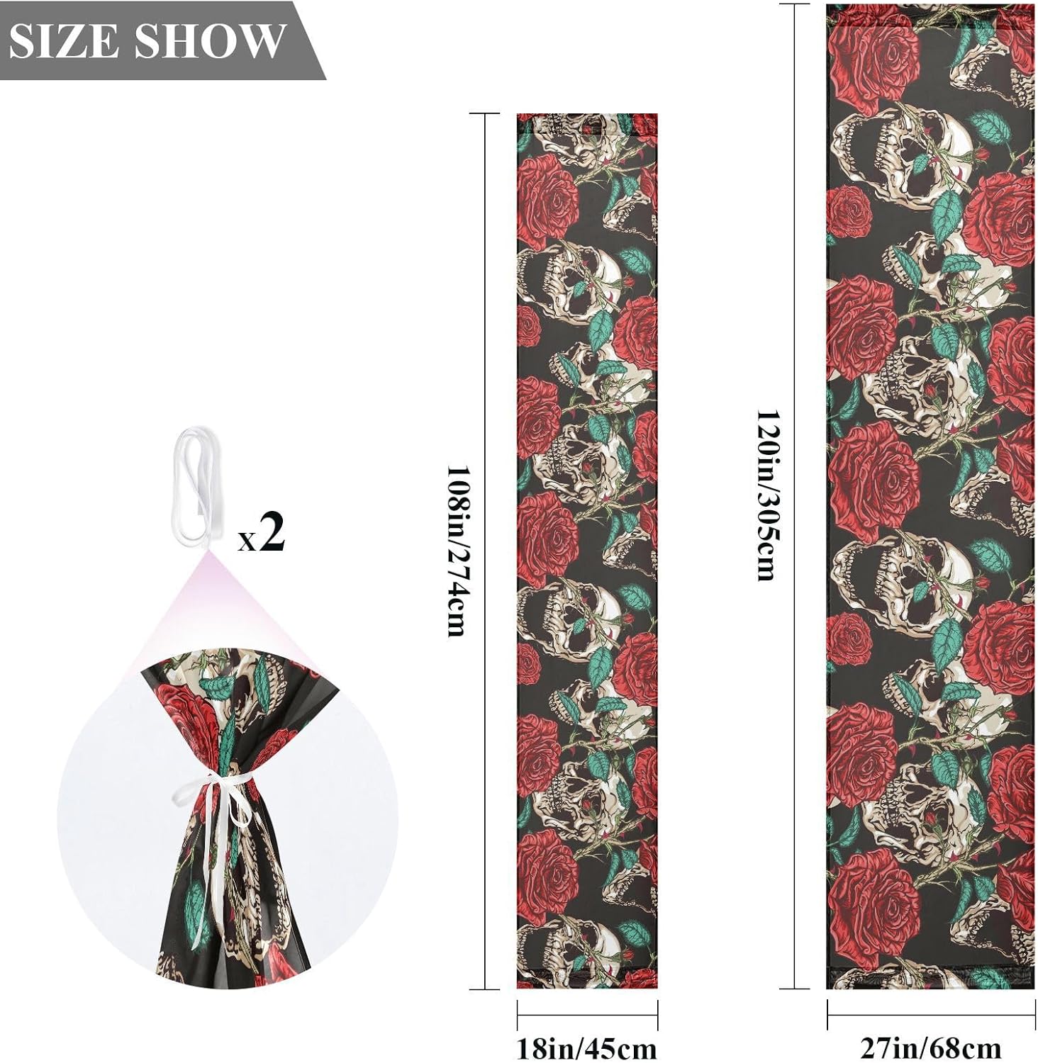 Skulls and Red Roses Table Runner Fall Decor for Desk Decor Halloween Kitchen Decor 108 Inches Long