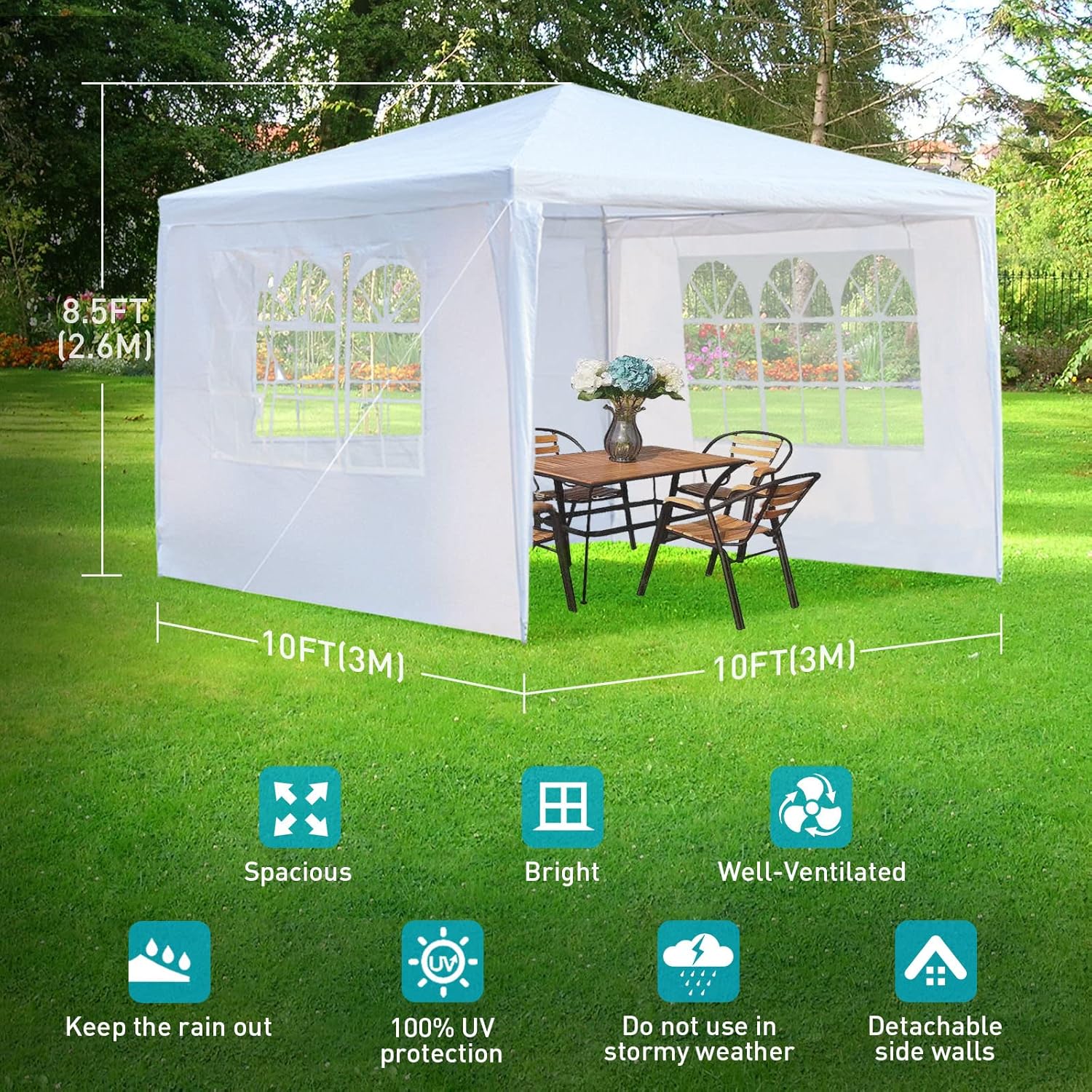 Tienda de campaña para fiestas de 10 x 10 pies, tiendas de campaña al aire libre para fiestas, graduaciones, bodas y cumpleaños, tienda de campaña