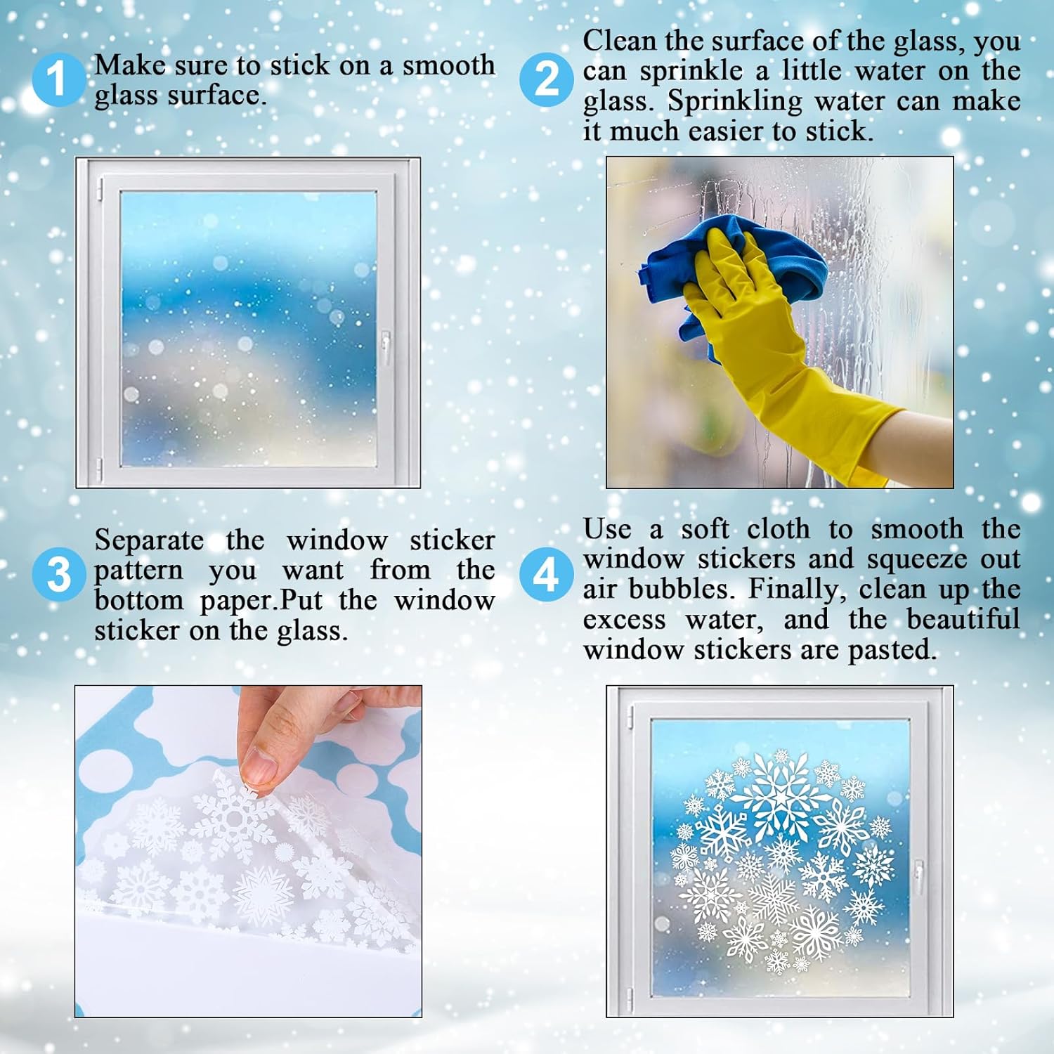 AnyDesign 9 hojas de calcomanías navideñas para ventana, diseño de copo de nieve, calcomanías de doble cara para decoración de ventanas de Navidad,