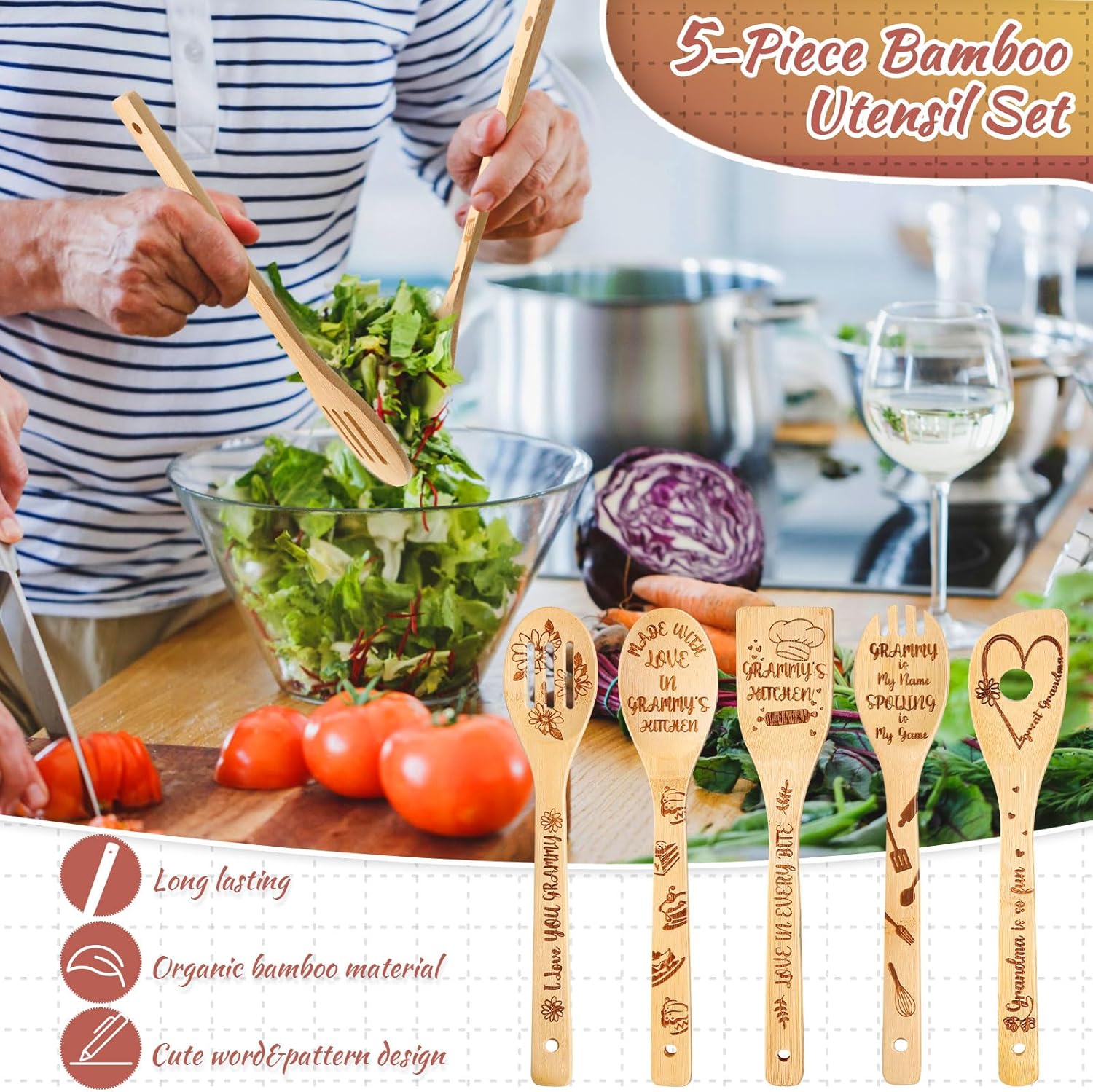Juego de 10 piezas de regalo de cocina Mimi que incluye delantal de cocina de algodón, manoplas de horno, soporte para ollas de bambú, espátula de