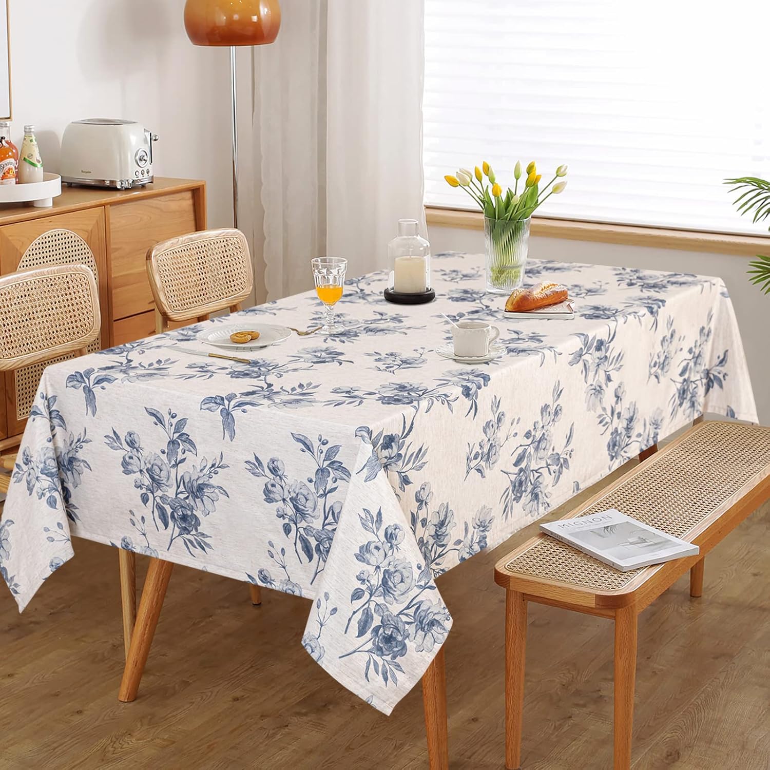 MYSKY HOME Mantel rectangular de 60 x 102 pulgadas, mantel de lino de granja impermeable, mantel decorativo de tela para cocina, fiesta, mantel