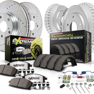 Power Stop K15245DK-26 Pastillas de freno de fibra de carbono Z26 delanteras y traseras con kit de tambores de freno perforados y ranurados Power Stop K15245DK-26 Pastillas de freno de fibra de carbono Z26 delanteras y traseras con kit de tambores de freno perforados y ranurados