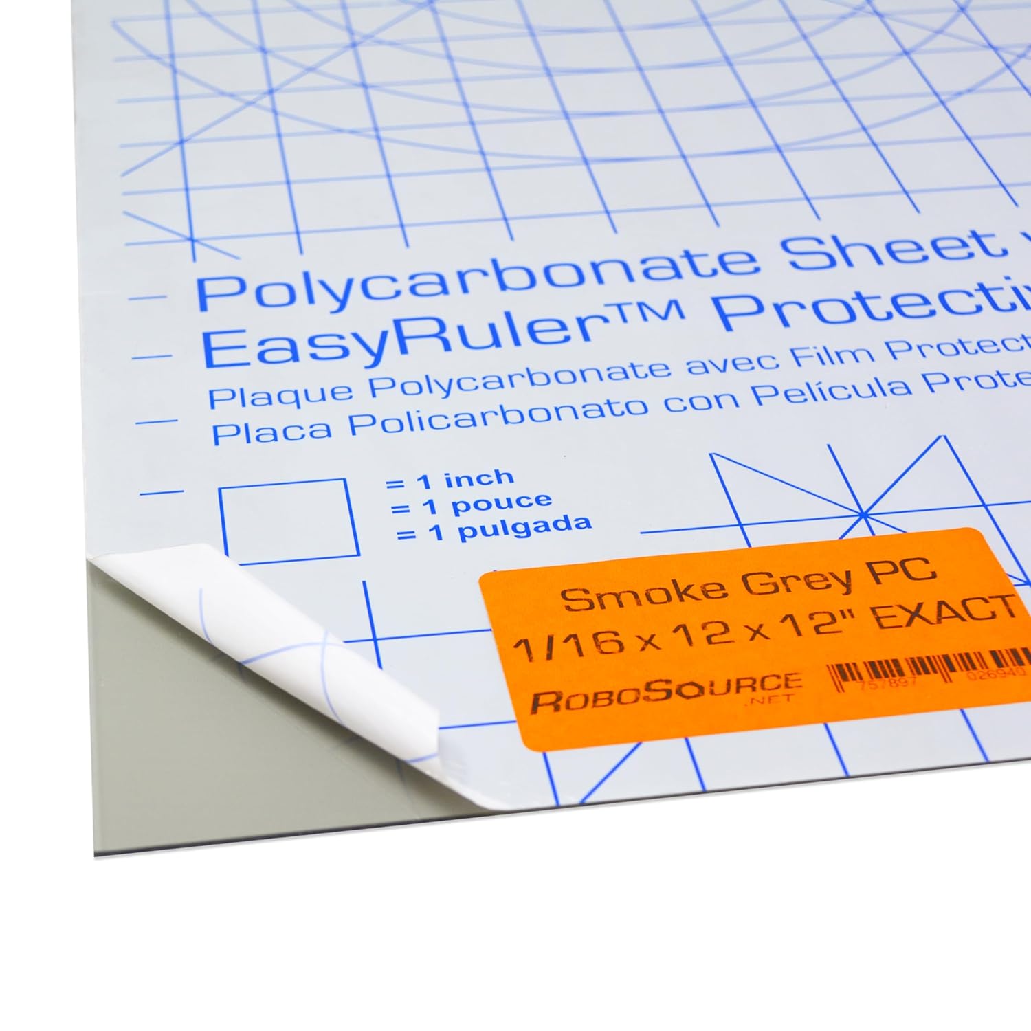 Lámina de plástico de policarbonato gris ahumado de 12 x 12 x 0.0625 pulgadas (116 pulgadas), exacta, resistente a las roturas, más fácil de cortar,