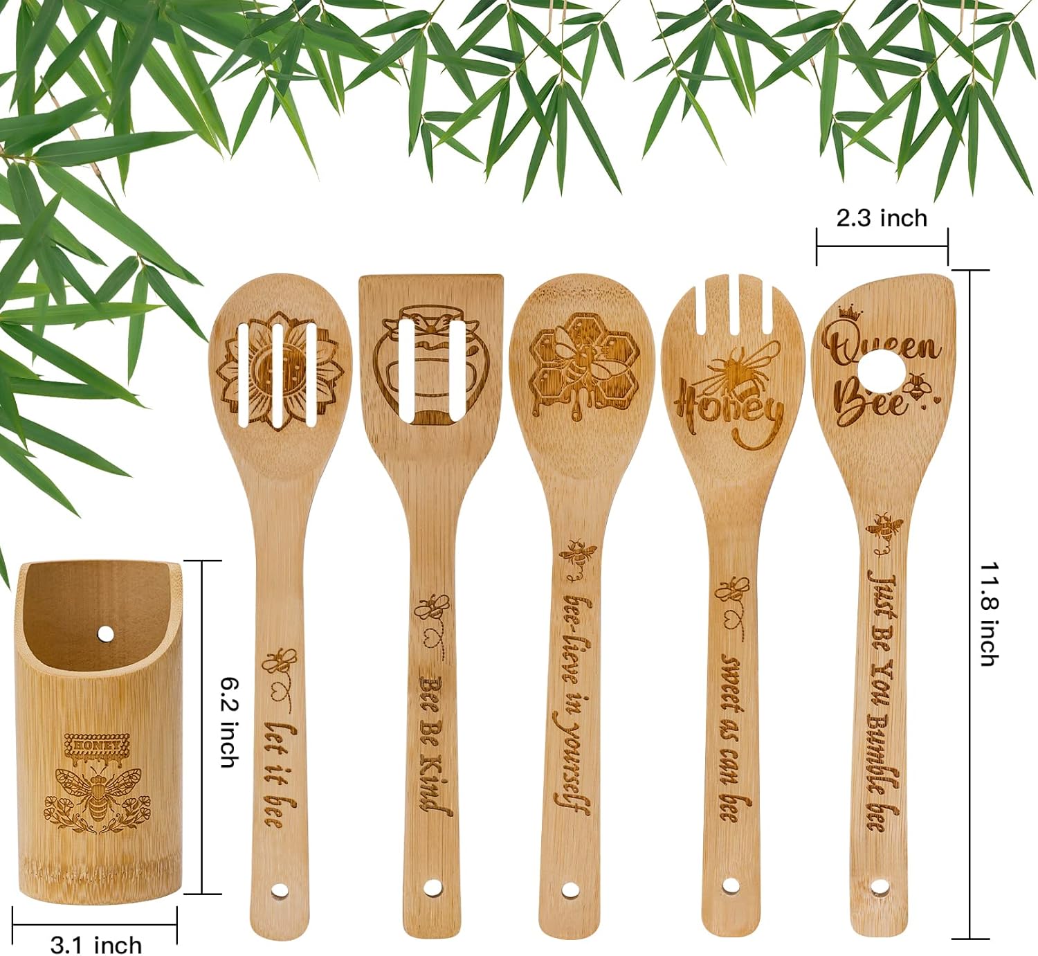 Cucharas de madera para cocinar, divertidas citas inspiradas, juego de utensilios de cocina grabados con láser, suministros de cocina, cuchara de