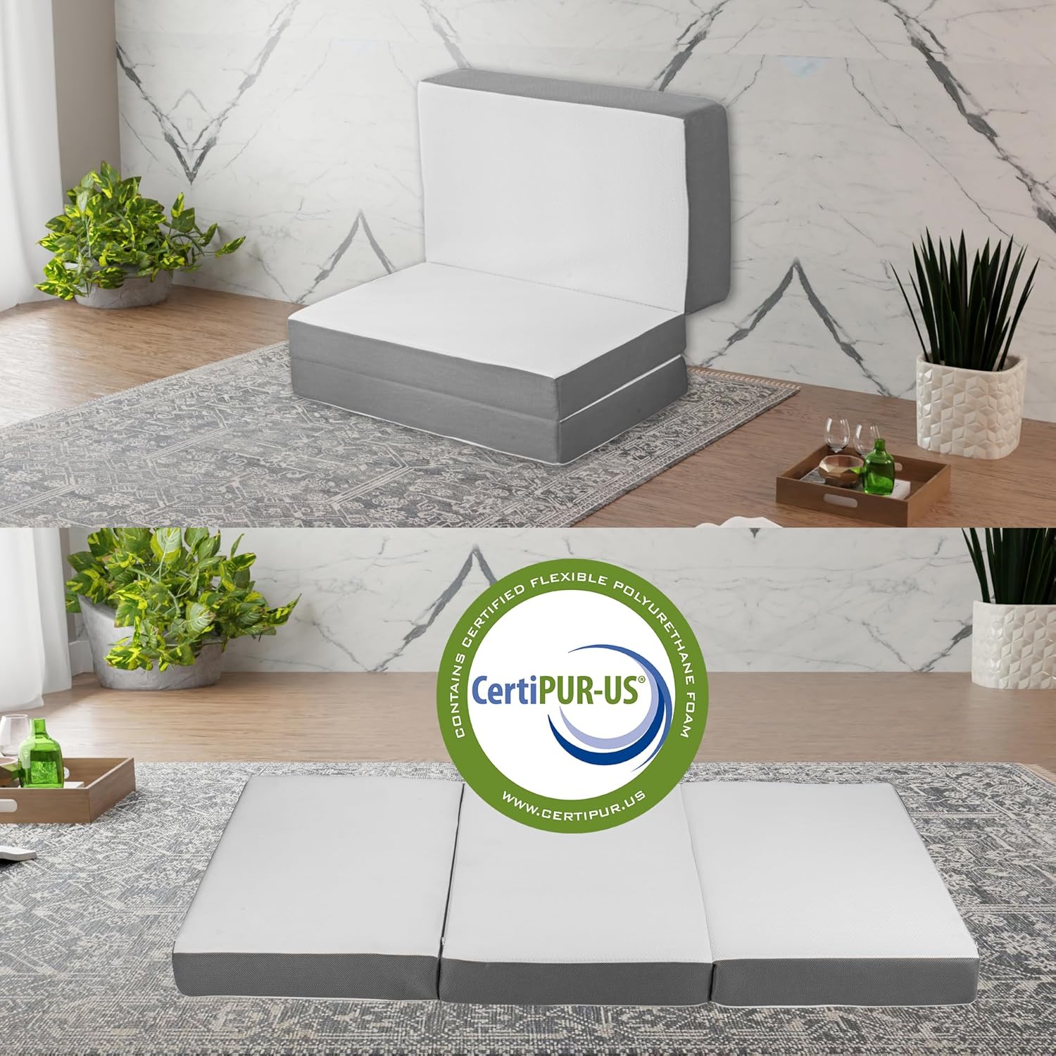 Colchón de espuma viscoelástica de gel con cremallera triple de 4 pulgadas, almohadilla para cuna, cama de invitados, colchón de piso portátil,