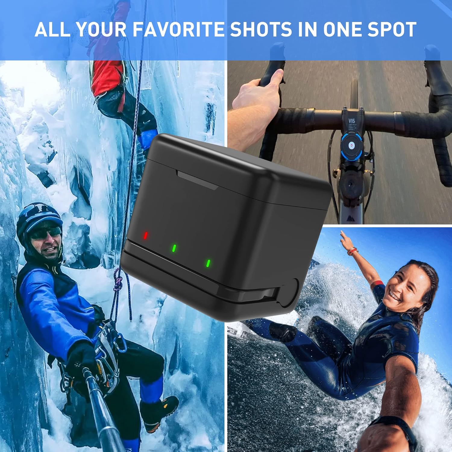 Hero 8 – Batería de repuesto de 1800 mAh para GoPro Hero 678, paquete de 3 y cargador de almacenamiento (totalmente compatible con GoPro Hero 8,