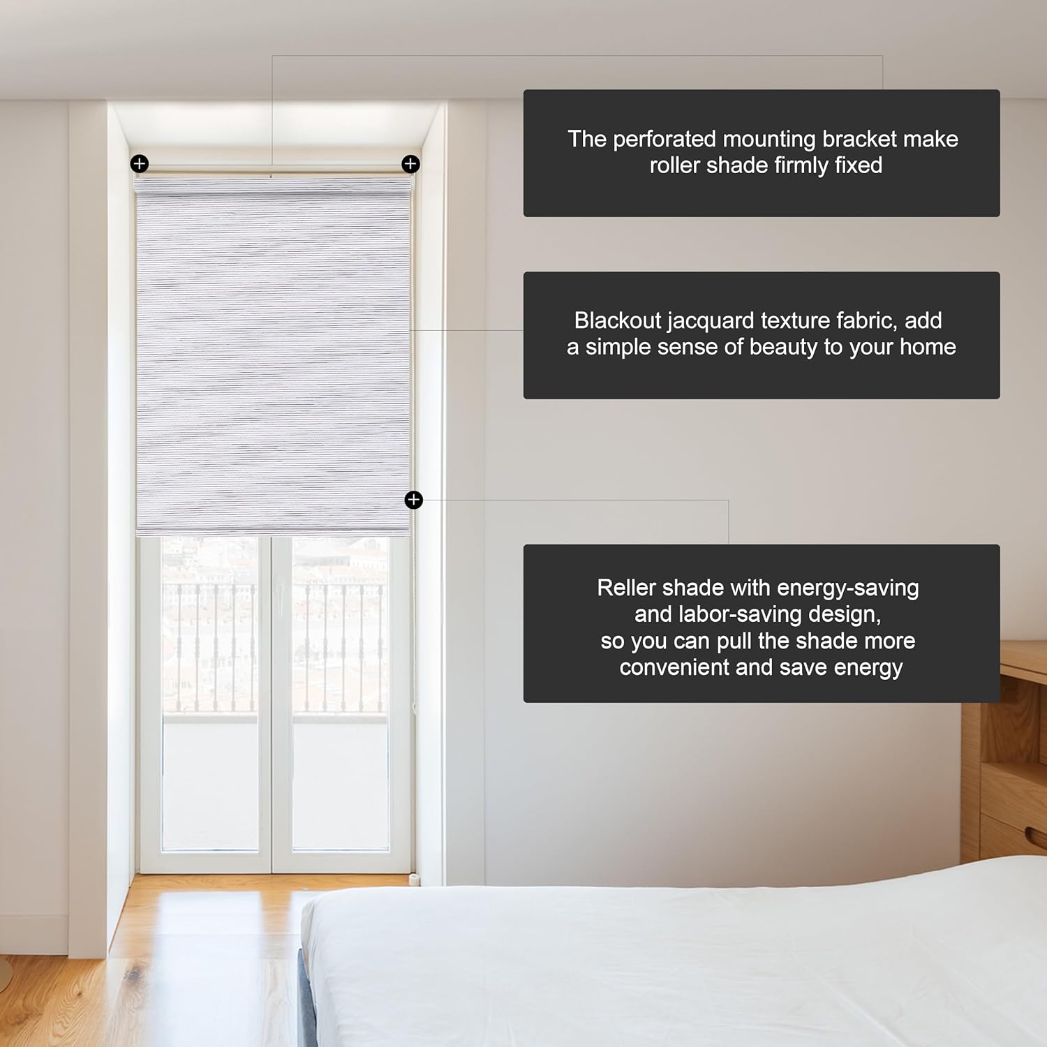 BERISSA Persianas enrollables opacas de jacquard a rayas, con protección UV, ahorro de energía, fácil instalación, oscurecimiento de habitación para
