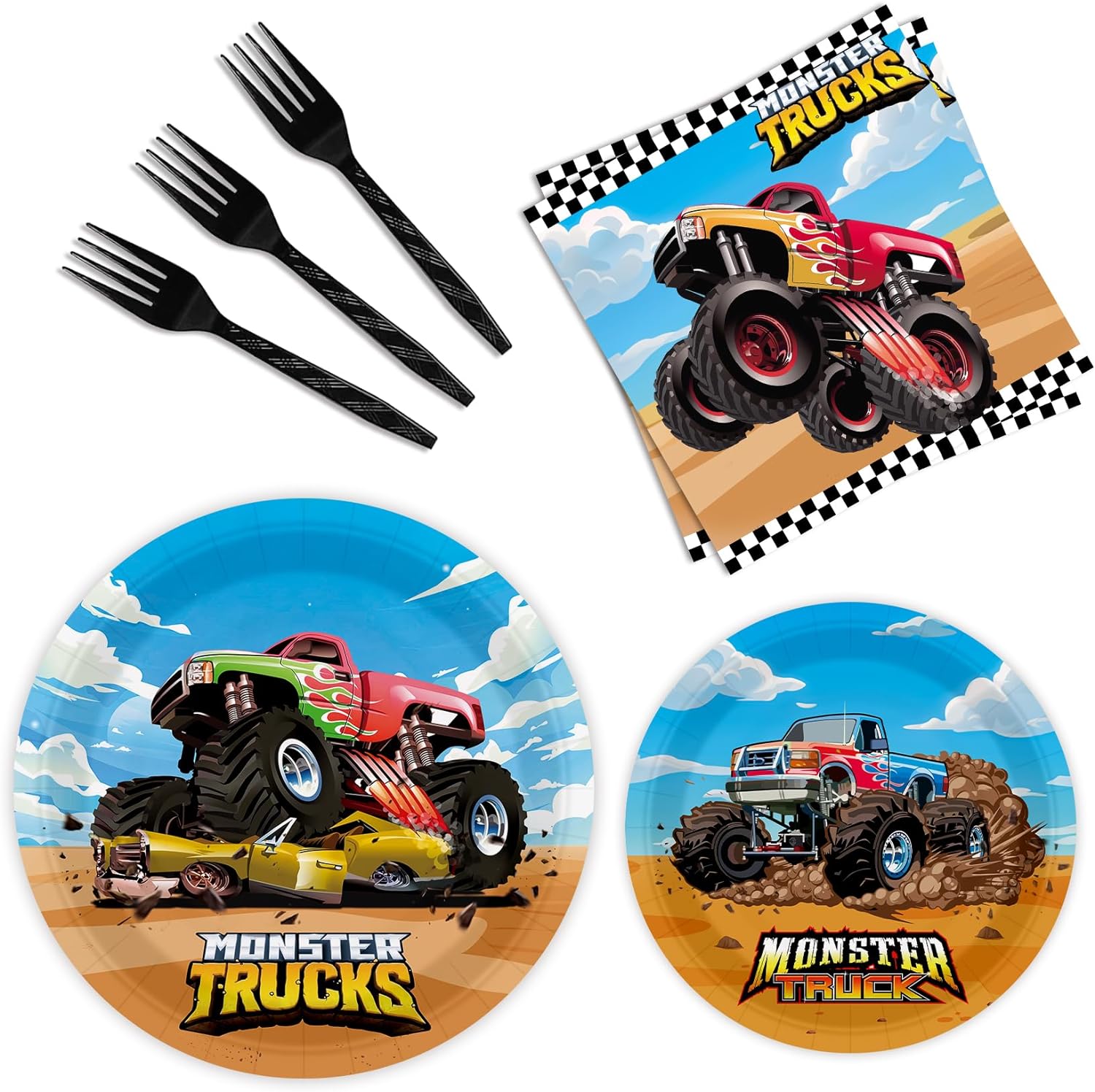96 piezas de platos y servilletas Monster Truck decoraciones de cumpleaños Monster Truck suministros de fiesta Monster Truck recuerdos de fiesta de