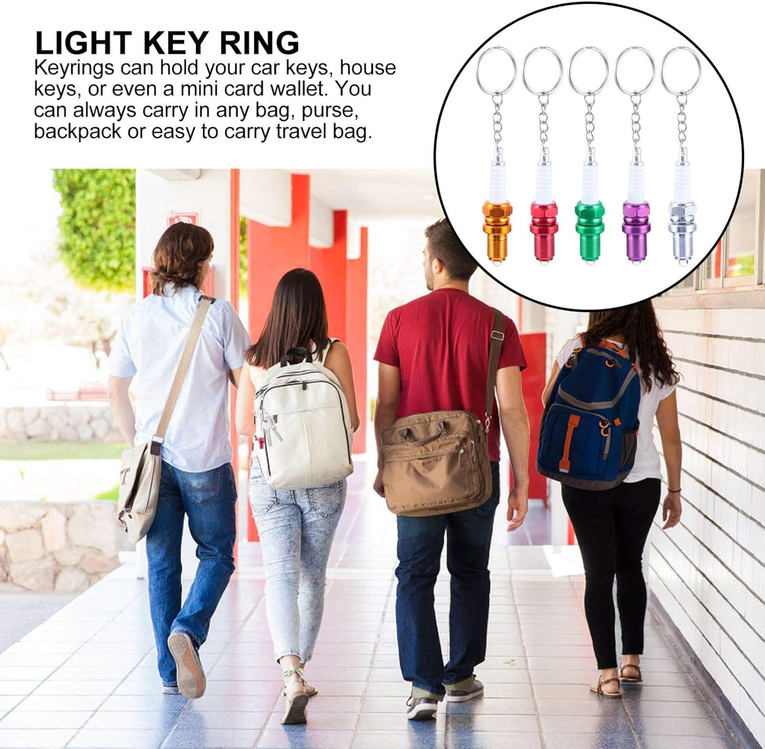 Garneck Llavero de bujía con luz LED iluminada 3D en miniatura, llavero para coche, bolso de mano, colgante para hombres y mujeres, 5 uds, Color