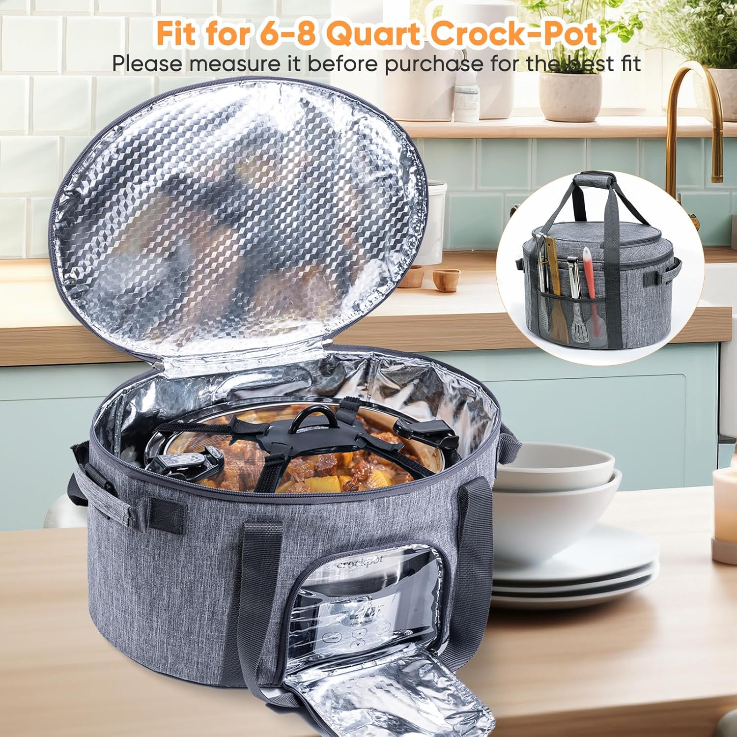 Bolsa de transporte de olla de cocción lenta de doble capa para olla de cocción lenta CrockPot y Hamlton Beach de 6 a 8 cuartos de galón, bolsa de