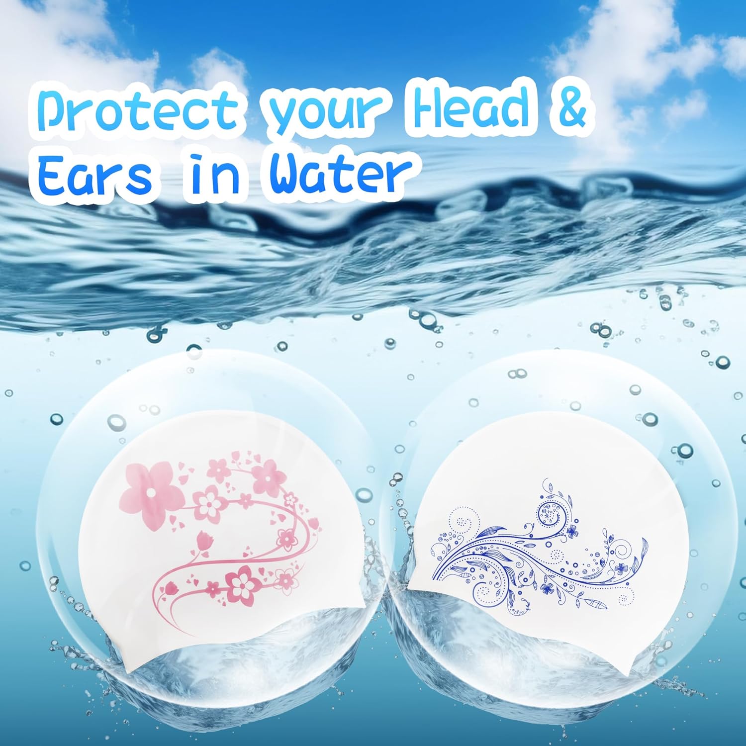 8 gorros de natación para mujeres adultas, gorro de natación para mujeres de cabello largo de silicona con tapones para la nariz para mujeres