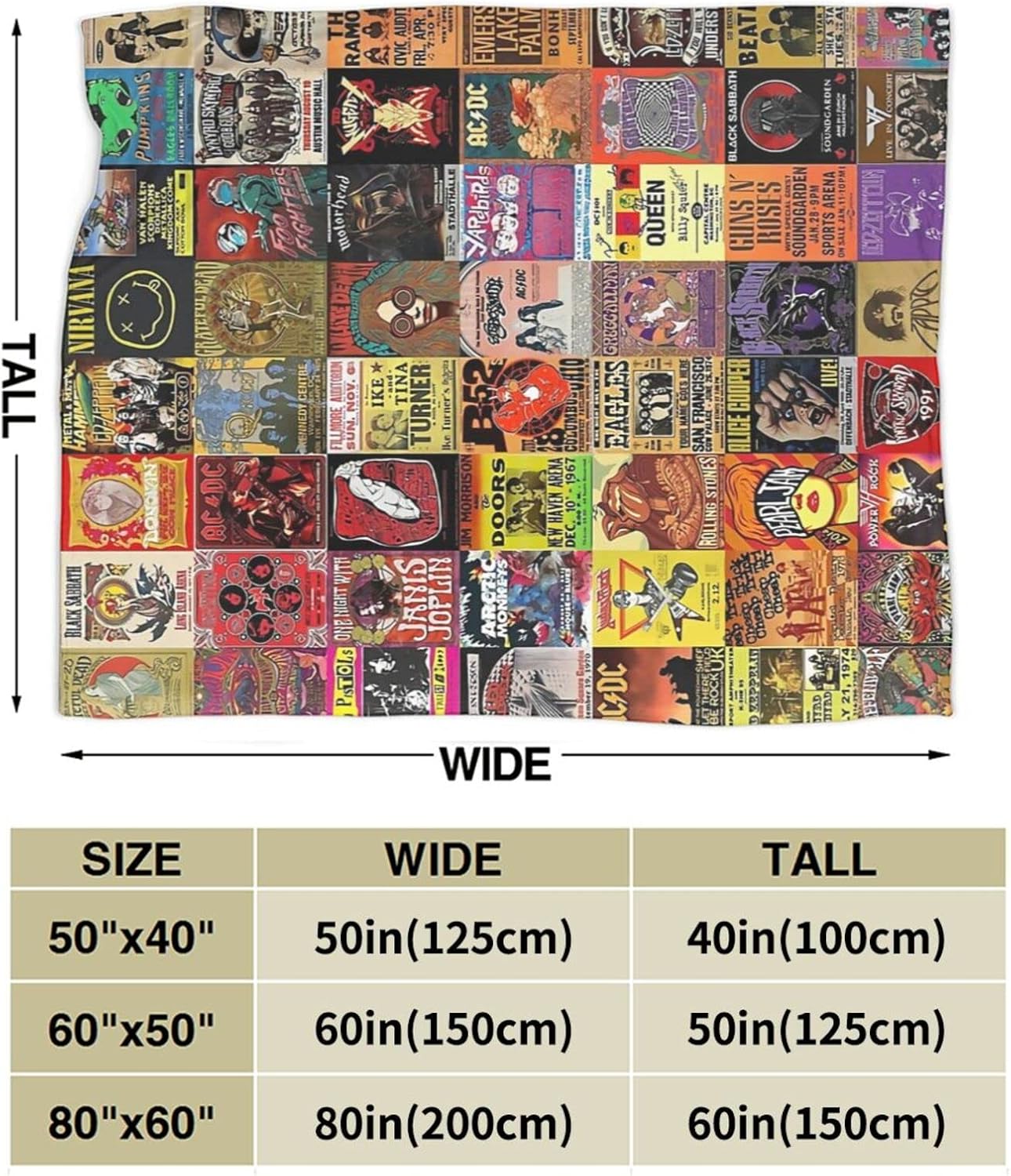 Manta de franela con collage de bandas de rock, ligera y acogedora, manta suave para sofá, apta para todas las estaciones, 80 x 60 pulgadas